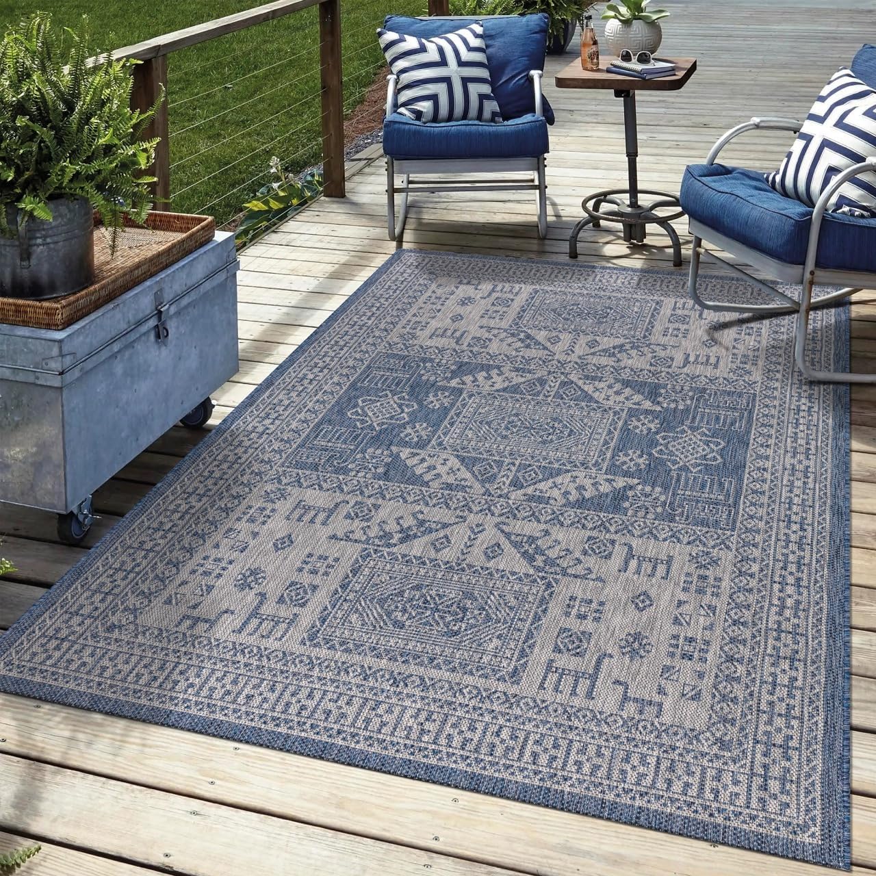 Keen Home Design Terrace Outdoor Area Rug - 5x8 Washable Indoor/Outdoor Rug for Patio, Kitchen, Balcony, Beach, Garden, Deck and Porch, Size: 5'3"x7'7"