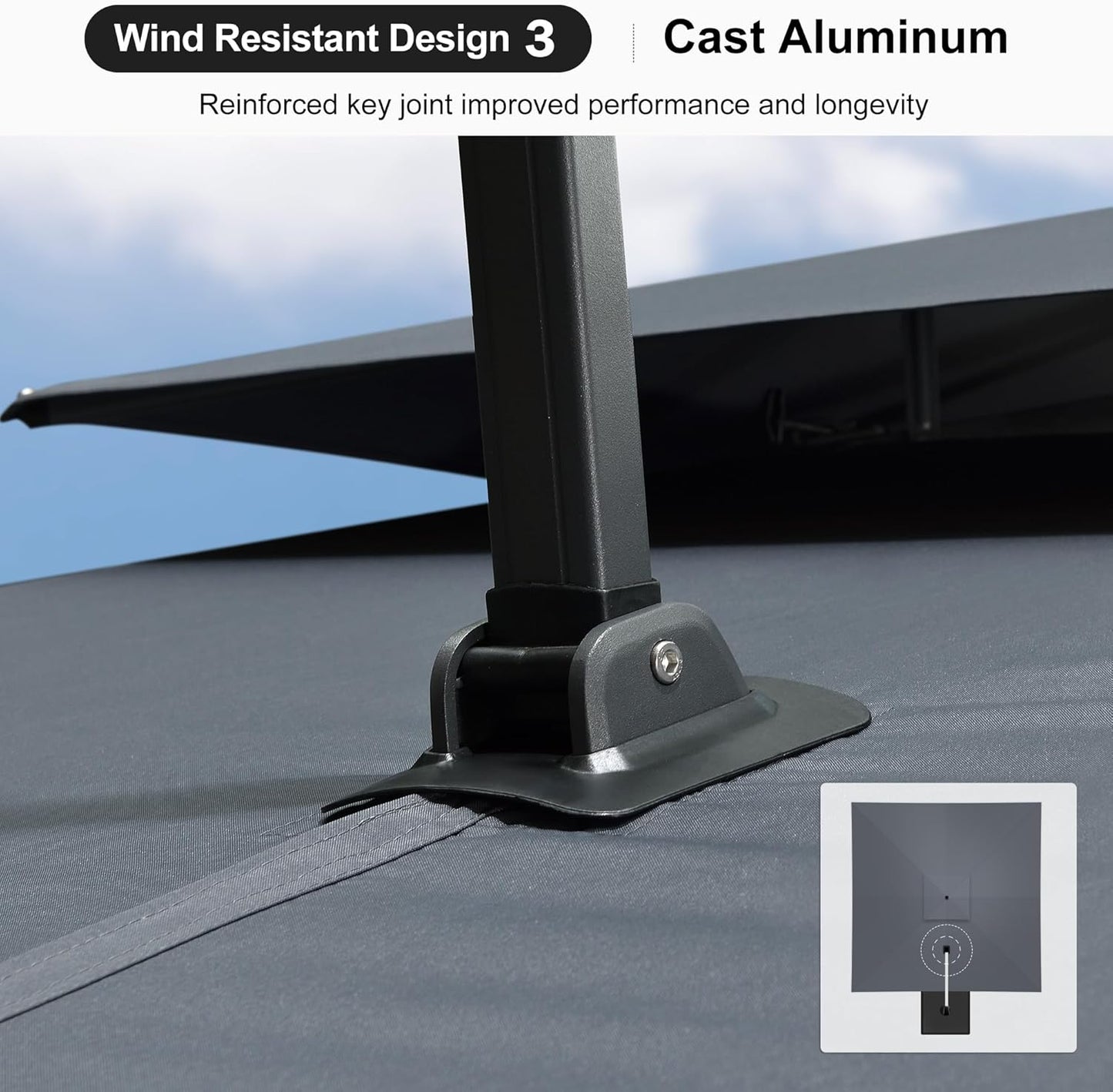 PURPLE LEAF 12ft Patio Umbrella with Base Large Outdoor Square Umbrella Deluxe Hanging Double Top Cantilever Offset Market Umbrella Windproof Garden Umbrella Grey