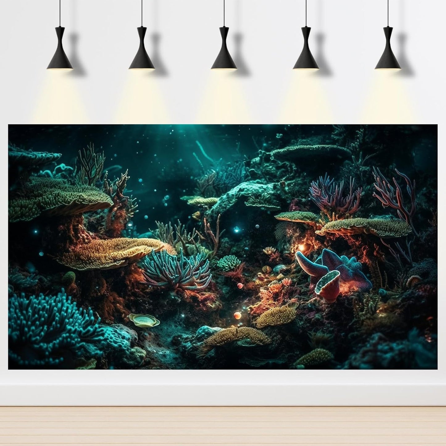 Aquarium Background Colorful Picturesque Coral Reef Terrarium Background Tropical Sea Various Hard Corals Underwater Landscape Fish Tank Backdrop Aquarium Poster Background Vinyl 48x24in