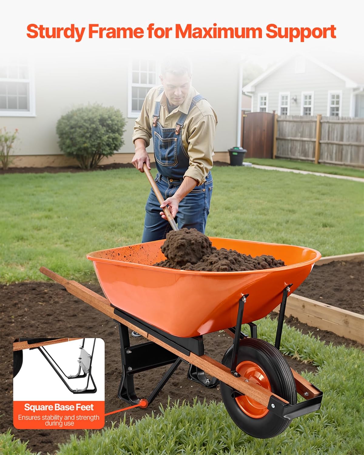 VEVOR Wheelbarrow Cart, 6 Cu. Ft. Load & 330 lbs Capacity, One Wheel Garden Dump Cart Wheel Barrow with Metal Handle & 16" Wide Track Wheels, Easy Loading Utility Yard Cart & Wagons for Lawn Farm