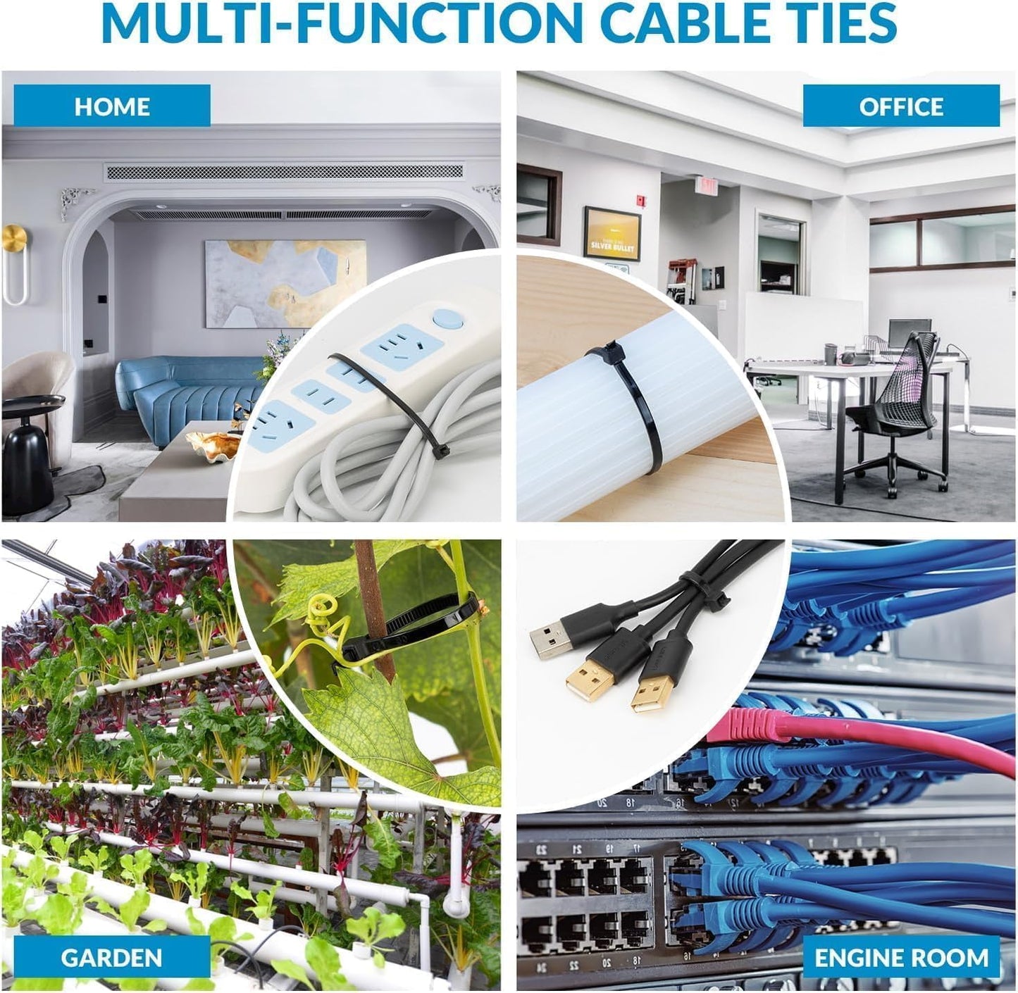 XINGO 12 Inch Blue Zip Ties Heavy Duty 100 Pack, 120 LBS Tensile Strength, Premium Nylon Cable Wire Ties, Self-locking Plastic Ties for Indoor and Outdoor Use