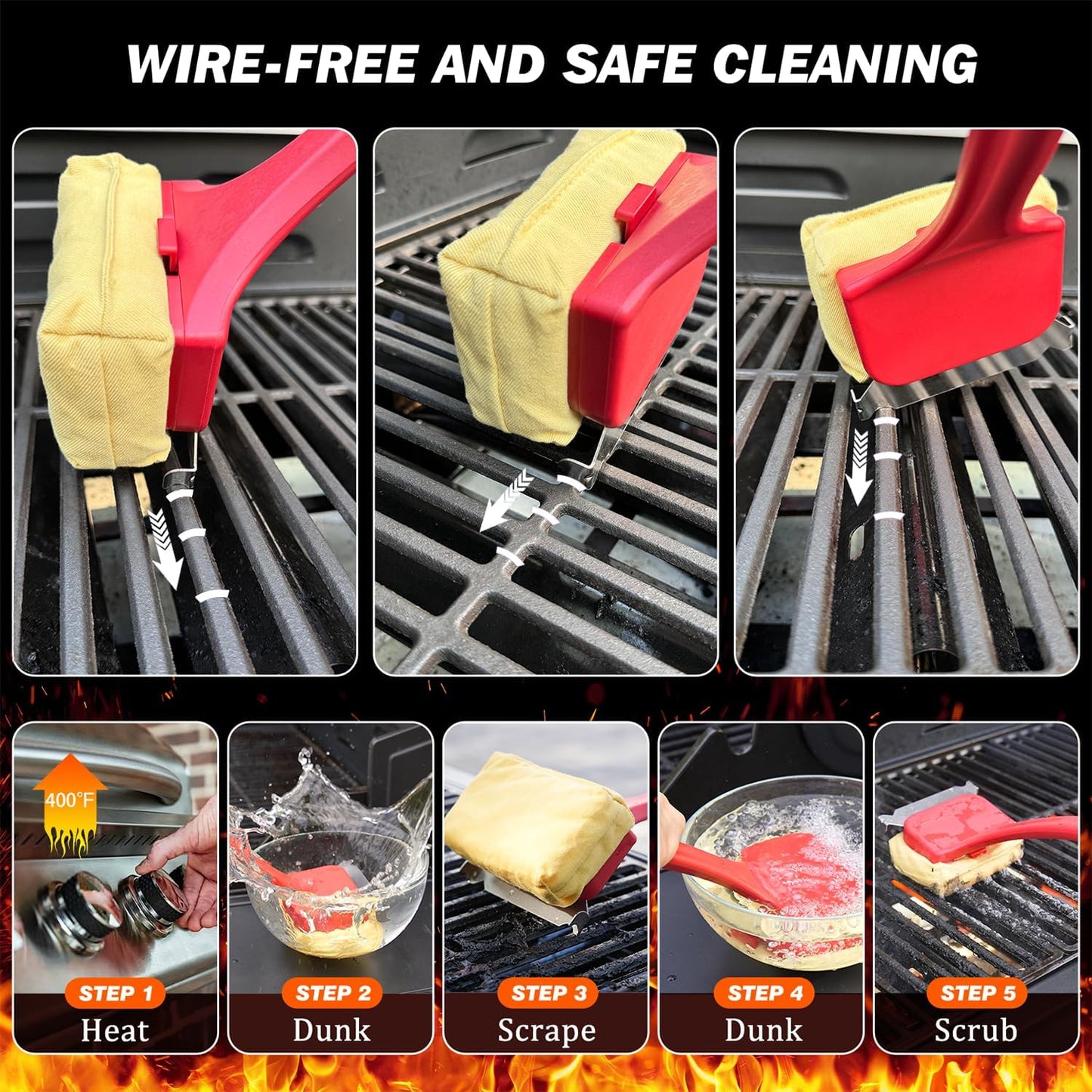 Grill Brush for Outdoor Grill, Bristle Free Steam Grill Brush with Scraper, BBQ Grilling Accessories BBQ Brush Non Metal Bristles, Grilling Accessories Fit Most Grills, Gifts for Men Dad Husband