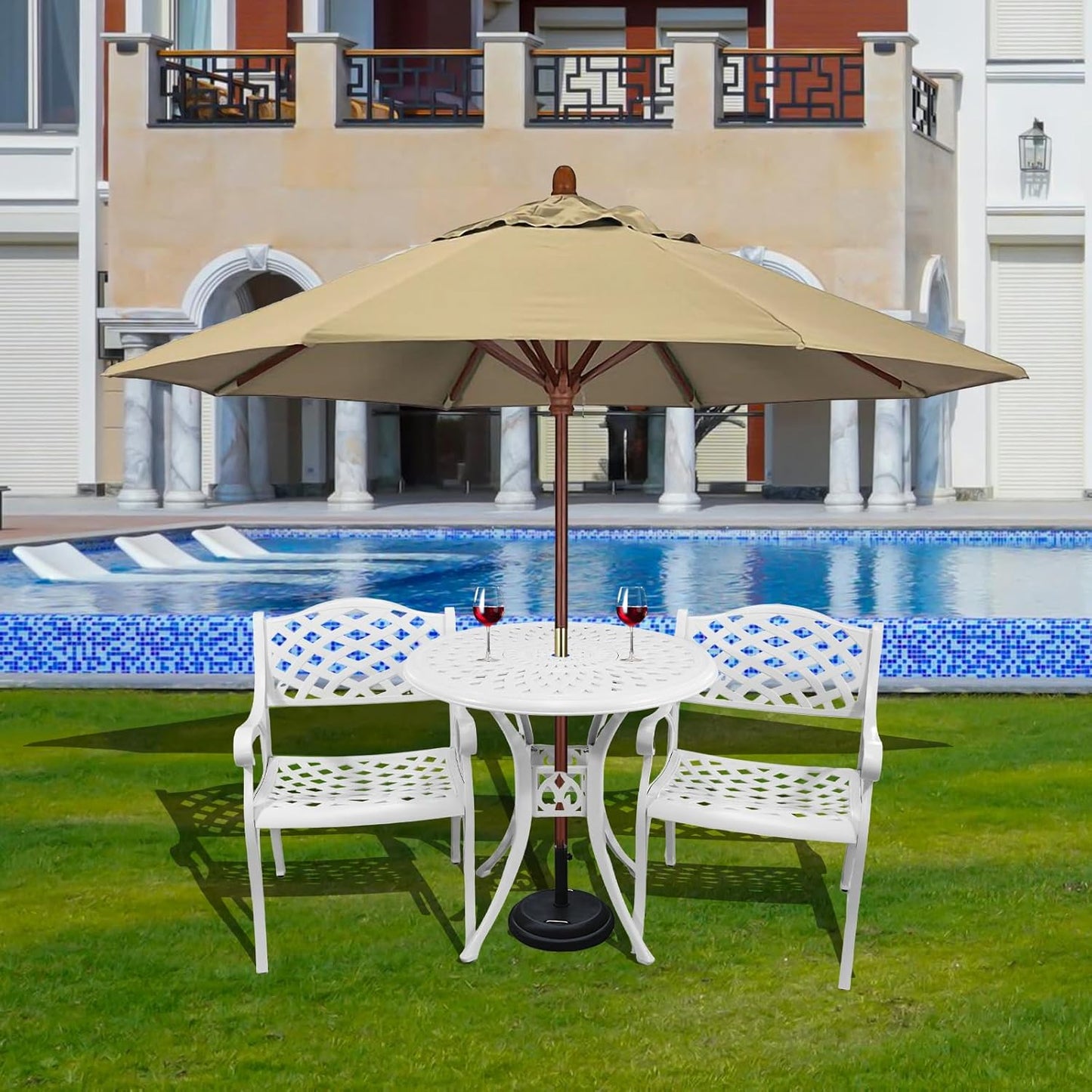 Outdoor Bistro Set 3 Piece, All Weather Bistro Table and Chairs Set, Cast Aluminum Patio Bistro Sets with 2.36" Umbrella Hole, Patio Furniture Set for Garden Porch