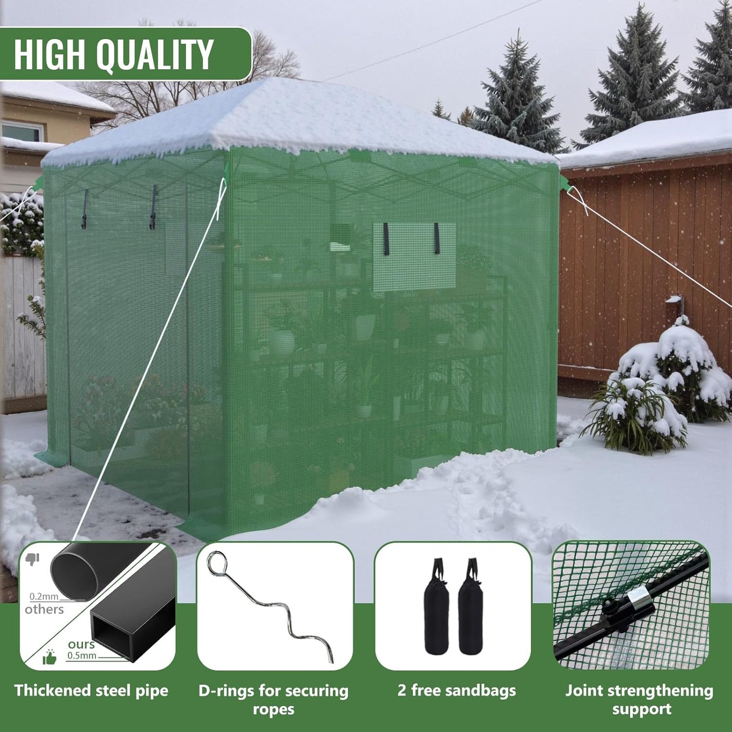 10X10 FT Pop Up Greenhouse,Greenhouse for Outdoors, Portable Walk-in Greenhouses with Roll-Up Zipper Door, PE Cover Greenhouses for Garden and Backyard, Easy Setup