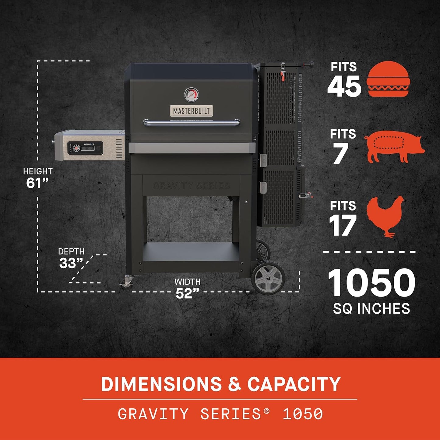 Masterbuilt® Gravity Series® 1050 Digital Charcoal Grill and Smoker with Digital Control, App Connectivity and 1,050 Cooking Square Inches in Black, Model MB20041220