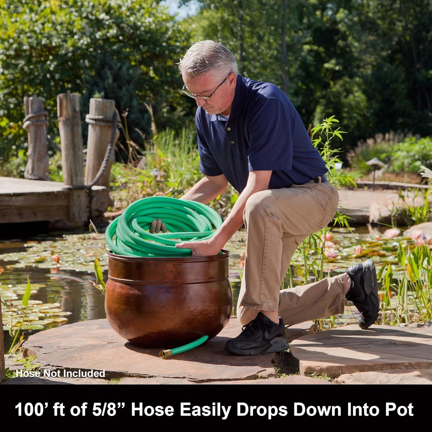 Liberty Garden 1901 Rustic Garden Hose Pot, Holds 100-Feet of 5/8-Inch, Bronze