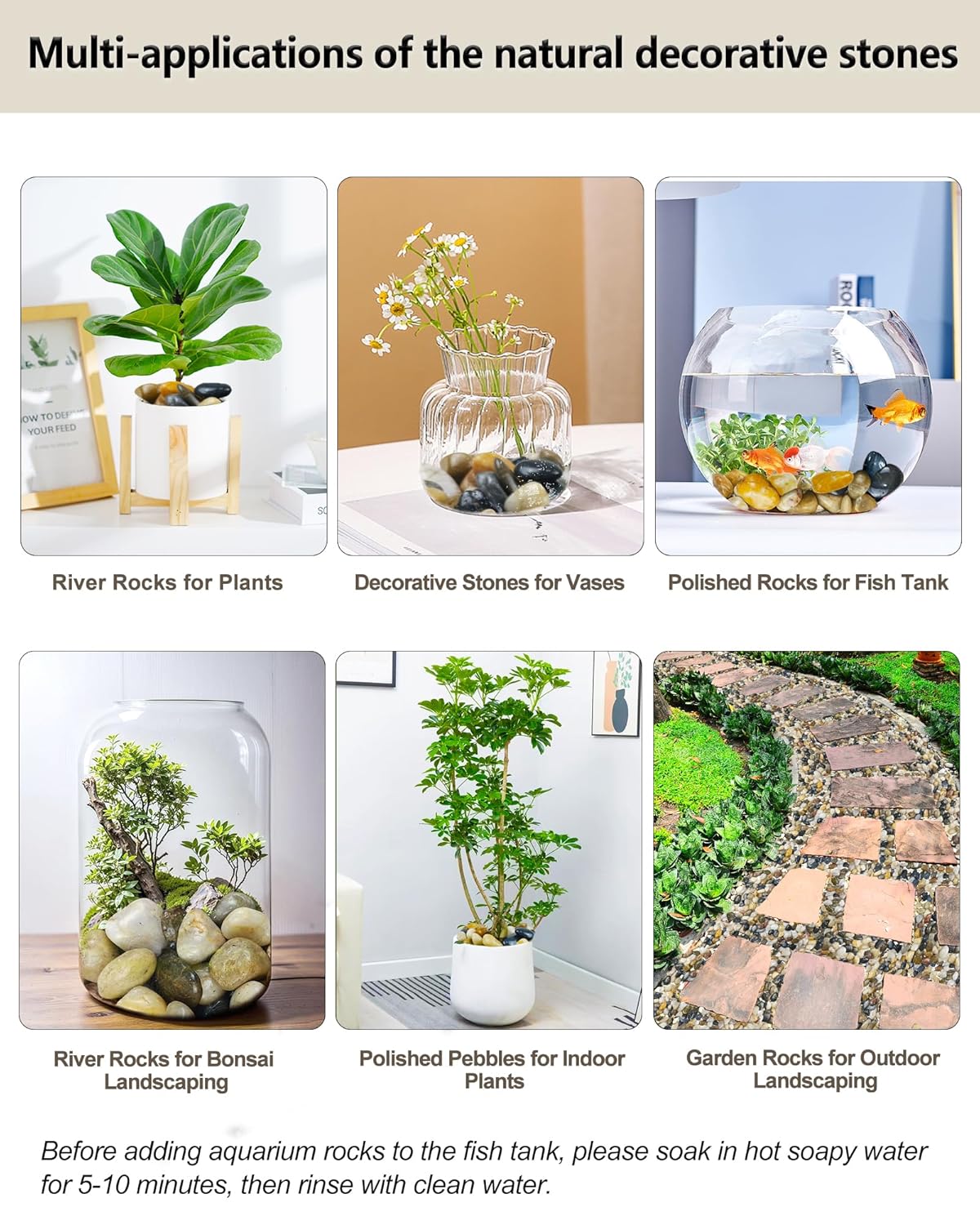 45LB Bulk Polished River Stones, 1"–2.2" Mixed Color Decorative Pebbles for Plants, Aquarium Gravel, Landscaping, Garden Pathways & Vase Filler