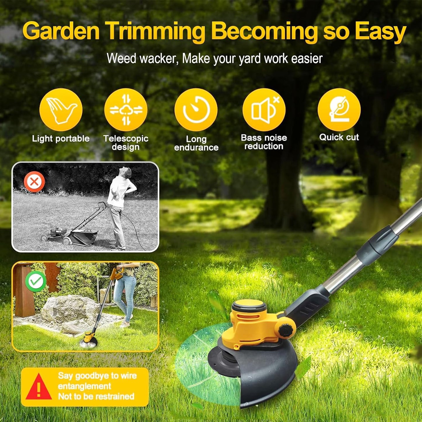 Cordless Weed Wacker for Dewalt 20V Battery, 4 in 1 Weed Eater Battery Powered, 1300W Lightweight Cordless Weed Wacker, Brush Cutter for Lawn, Yard and Bush Trimming (No Battery)