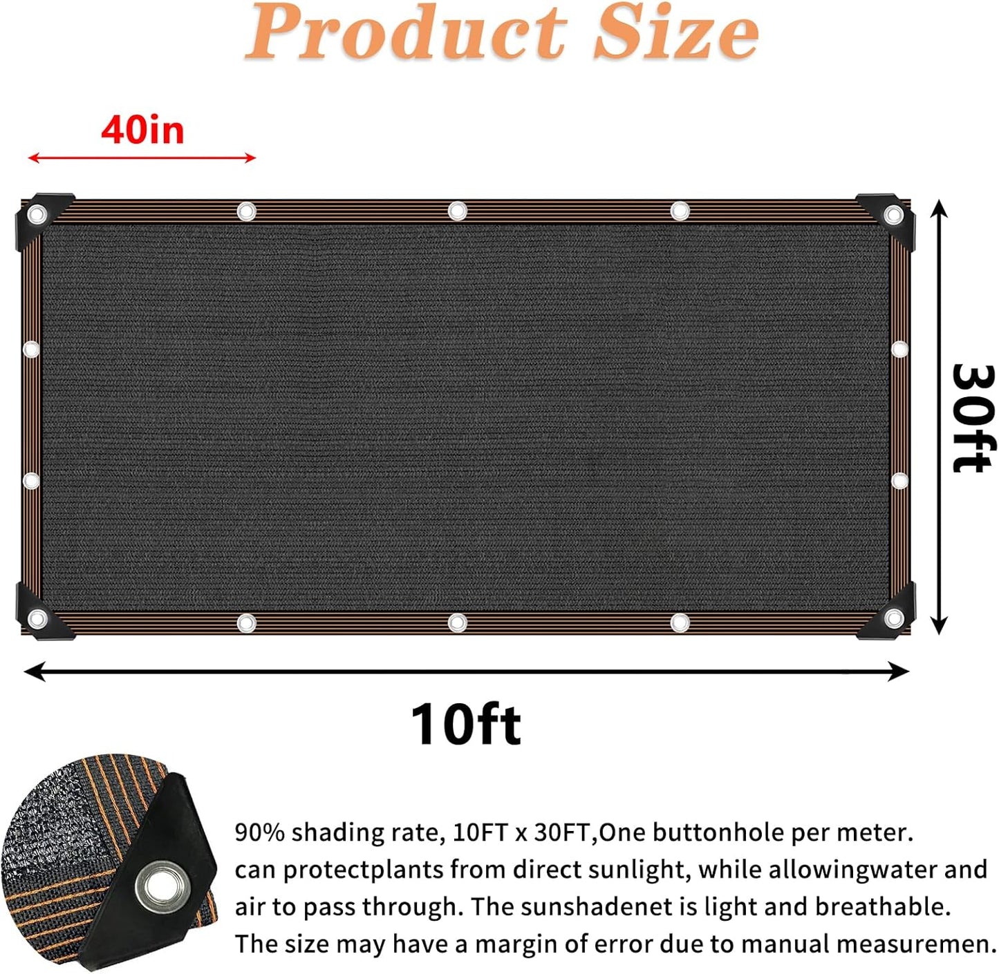 Shade Cloth 90% Sunblock Net for Garden Patio, Shade Sails -for Plants Greenhouse Outdoor Pergola Lawn Swimming Sun Protection Screen Cloths for Kennel Chicken Coop Easier to Hang Net Cover, 10x30 FT