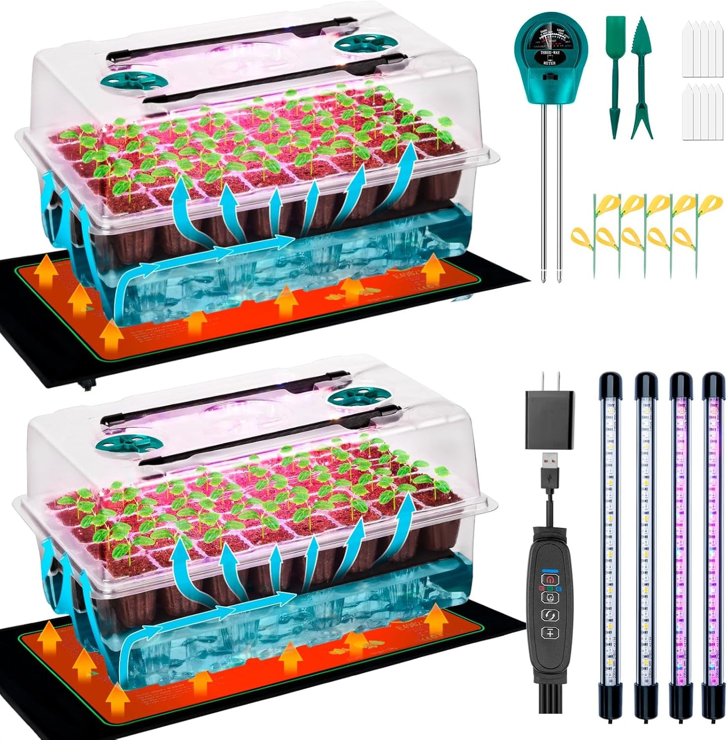 80-Cell Self-Watering Seed Starter Tray with Grow Light and Heat Mat, Plant Starter Trays Seed Starter Kit, Seed Starter Tray for Seed Starting, Plant Germination & Seedling Growing, 2 Pack