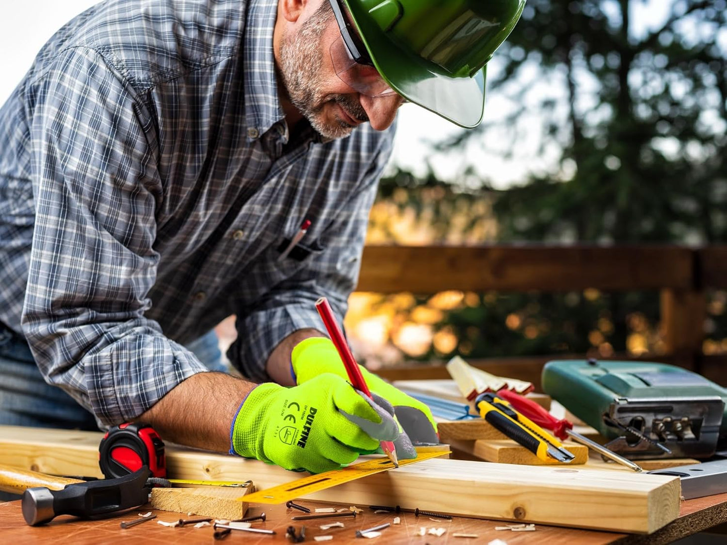 DULFINE Safety Work Gloves for Men PU Coated 12 Pairs Bulk Pack,Hi-Vis Yellow Seamless Knit Glove with thin Polyurethane Coated Smooth Grip on Palm & Fingers,Ideal for General Duty Work (Small)