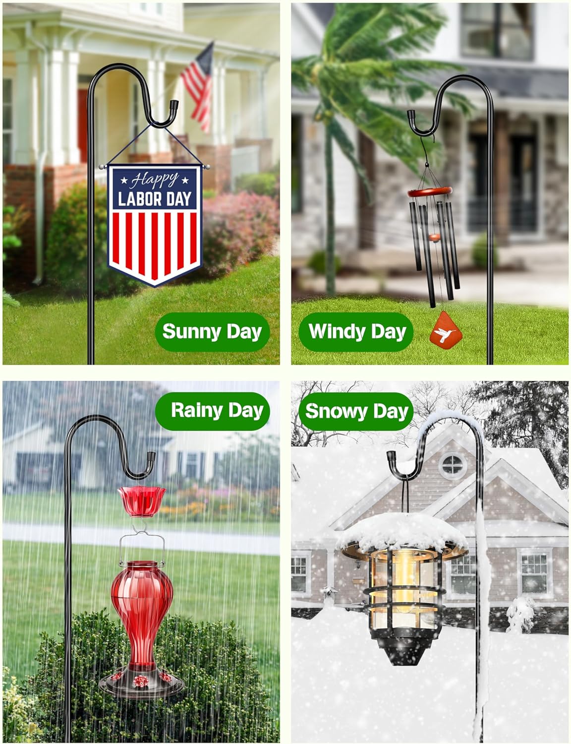 XDW-GIFTS Bird Feeder Pole for Outdoor, 76 Inch Shepherds Hooks Heavy Duty Garden Pole for Hanging Plant Basket, Solar Light Lanterns, Garden Plant Hanger Stands with 5 Base Prongs