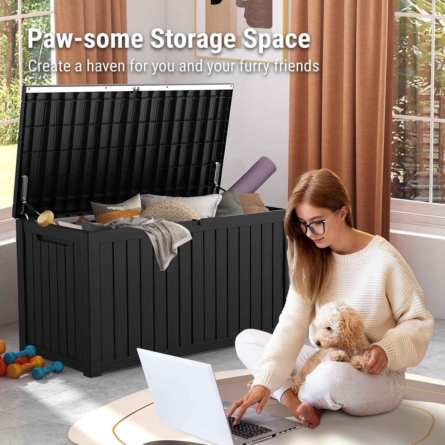 Mars Villa 180 Gallon Outdoor Storage Box Waterproof, Extra Large Resin Deck Box, Outside Storage Bin for Patio Furniture Cushions, Pool Supplies, Sports Gear, UV Resistant and Weatherproof, Black