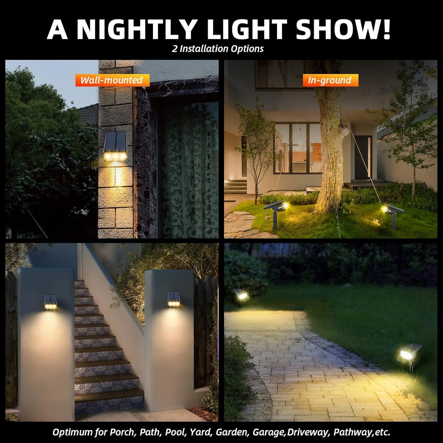 3 Brightness Modes Solar Outdoor Lights, 360 Degree Adjustable Lighting Angle with 40 LED's, Spotlights Outdoor Waterproof Auto On or Off Solar Garden Lights 8 Pack