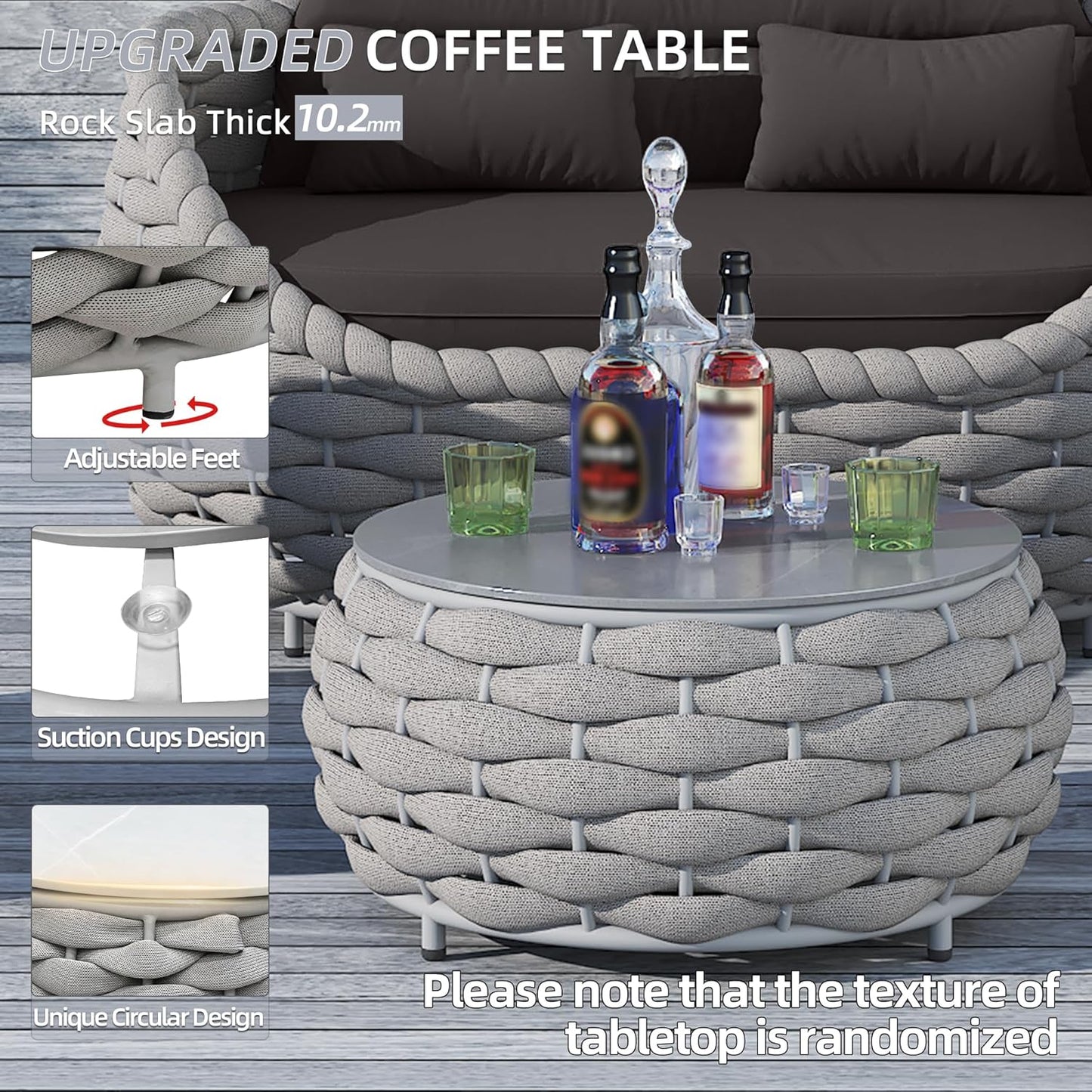 TWT 4 Pieces Aluminum Patio Furniture Set, Modern Outdoor Patio Furniture with Coffee Table, No Assembly Required Outdoor Conversation Set with Dark Grey Cushions for Balcony, Porch, Lawn