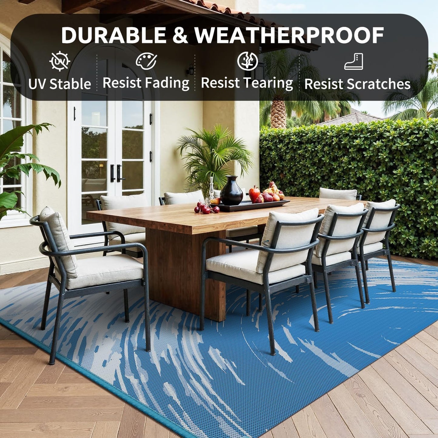 COCOER Modern Outdoor Rug 8x10 Reversible-Waterproof Outdoor Patio Rug-Quick Dry Outdoor Area Rugs Indoor Outdoor Rugs-Outside Rug Patio Decor for Porch Deck Balcony Backyard