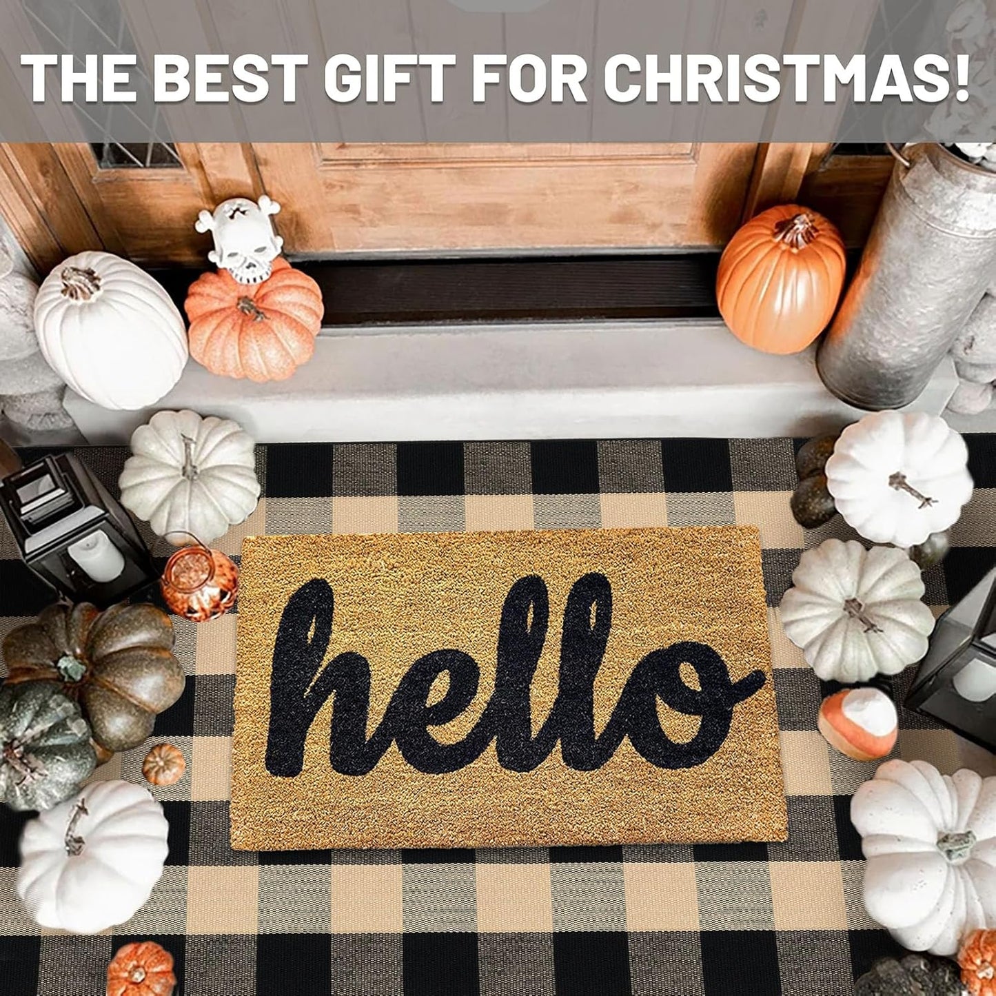 IOHOUZE Buffalo Plaid Checkered Rug 3x5 Ft Front Door Mats, Washable Area Rugs for Front Porch, Welcome Mats Indoor Outdoor, Entryway Rug for Entryway, Home Entrance, Tan Black