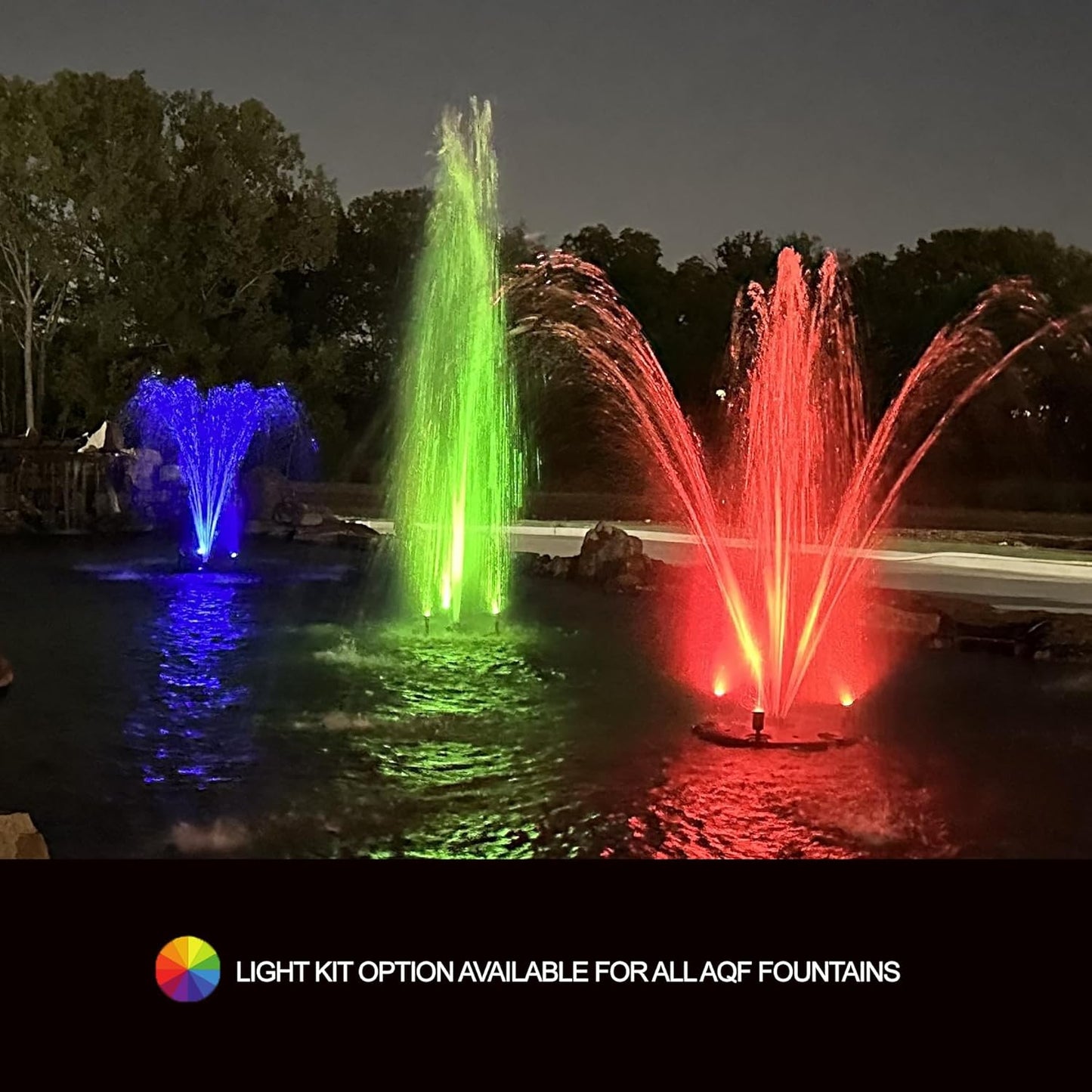 HALF OFF PONDS Floating Fountain – 3/4 HP Pond Aerator, 100' Cord – 8,000 GPH Water Pump – 11 Spray Patterns - White LED Lights - for Ponds, Lakes & Water Gardens
