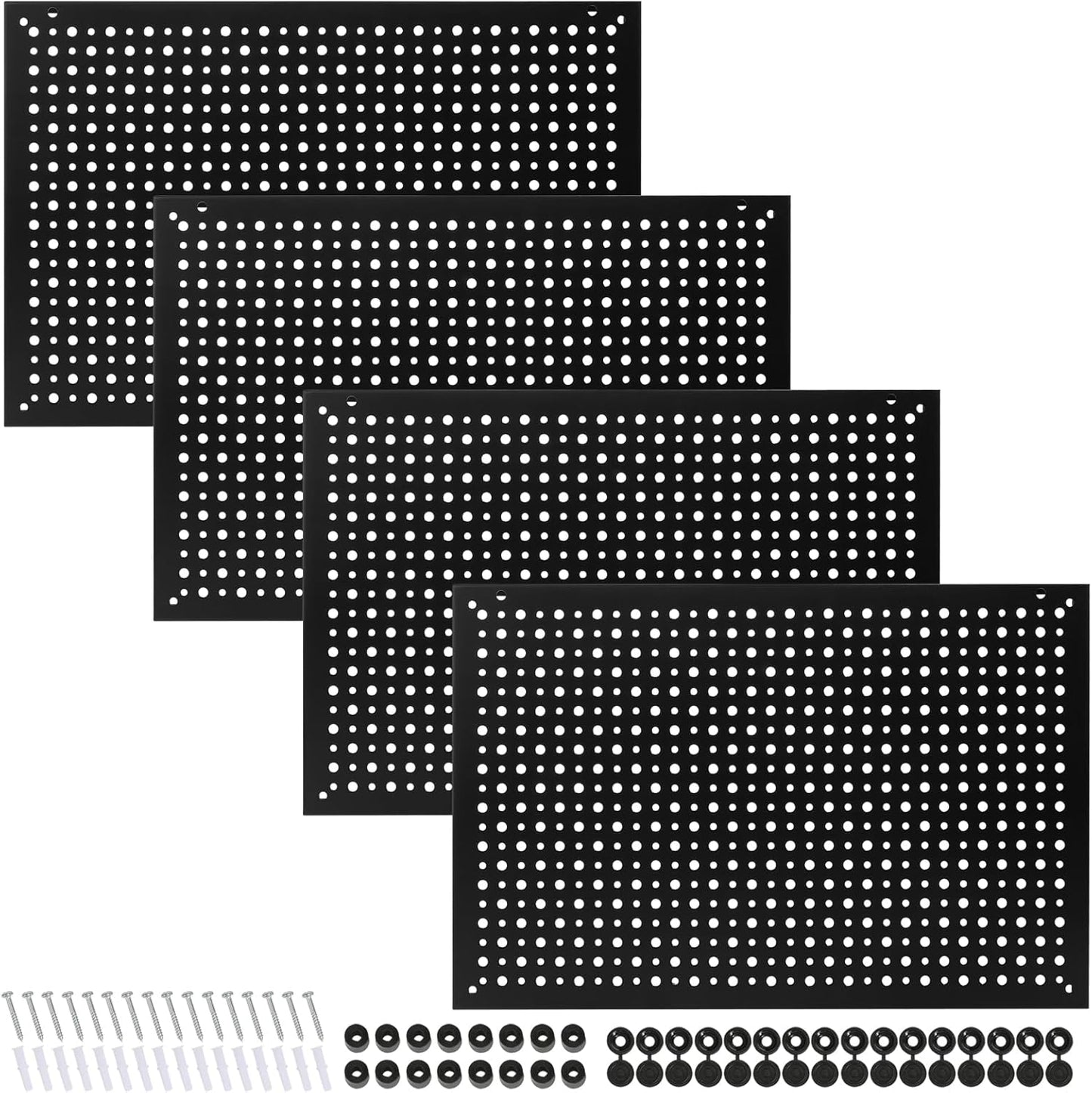 4 Pack Heavy Duty Steel Pegboard Garage Organization Panels,Universal 1/8 and 1/4 Pegboard Accessories,Suitable for Tool Storage,Garage Storage etc. (Black, 16X10.5)