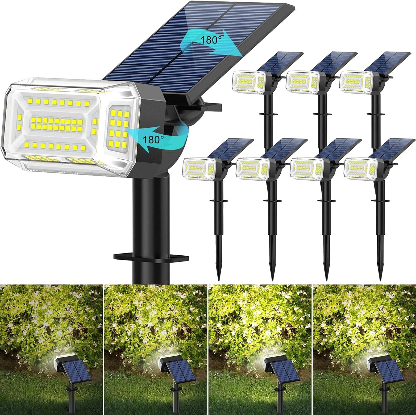 102 LEDs Solar Spot Lights Outdoor, [ 4 Modes/8 Pack] Solar Spotlights Waterproof IP65, Adjustable Light & Panel Landscape Flood Powered Lights for Yard Garden Pathway Wall (Cool White)