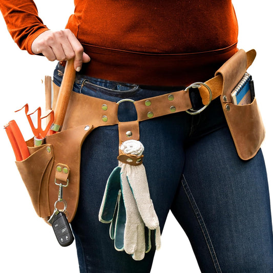 Botanica Leather Garden Tool Belt for Women with Glove Holder - Florist Belt - Durable Gardeners Tool Belt for Women - Gardening Belt - Gardening gift for women - Utility belt