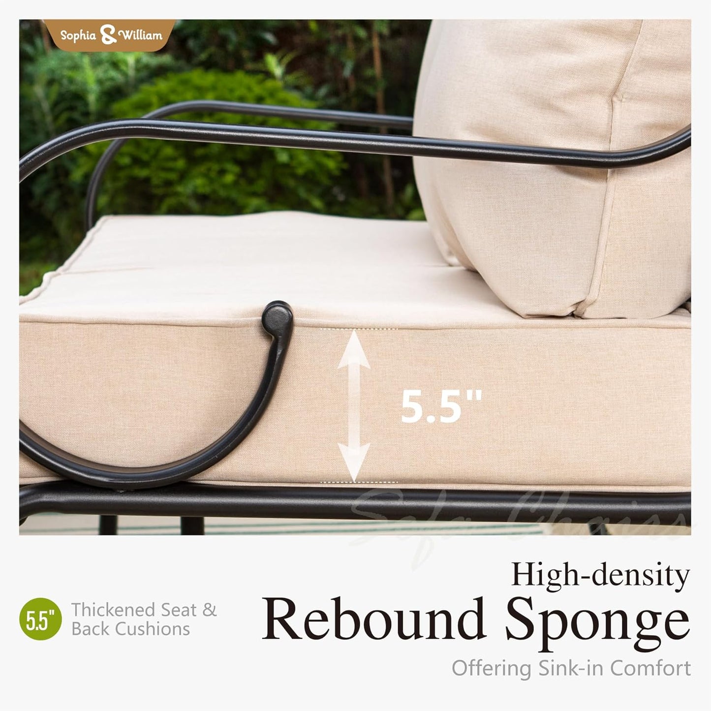 Sophia & William 6 Piece Patio Furniture Set with Fire Pit, Outdoor Conversation Sets 7 Seat Clearance with 45" Gas Fire Pit Table x 1, 3-seat Sofa x 1, Rocking Chair x 2,Cushioned Chair x 2, Beige