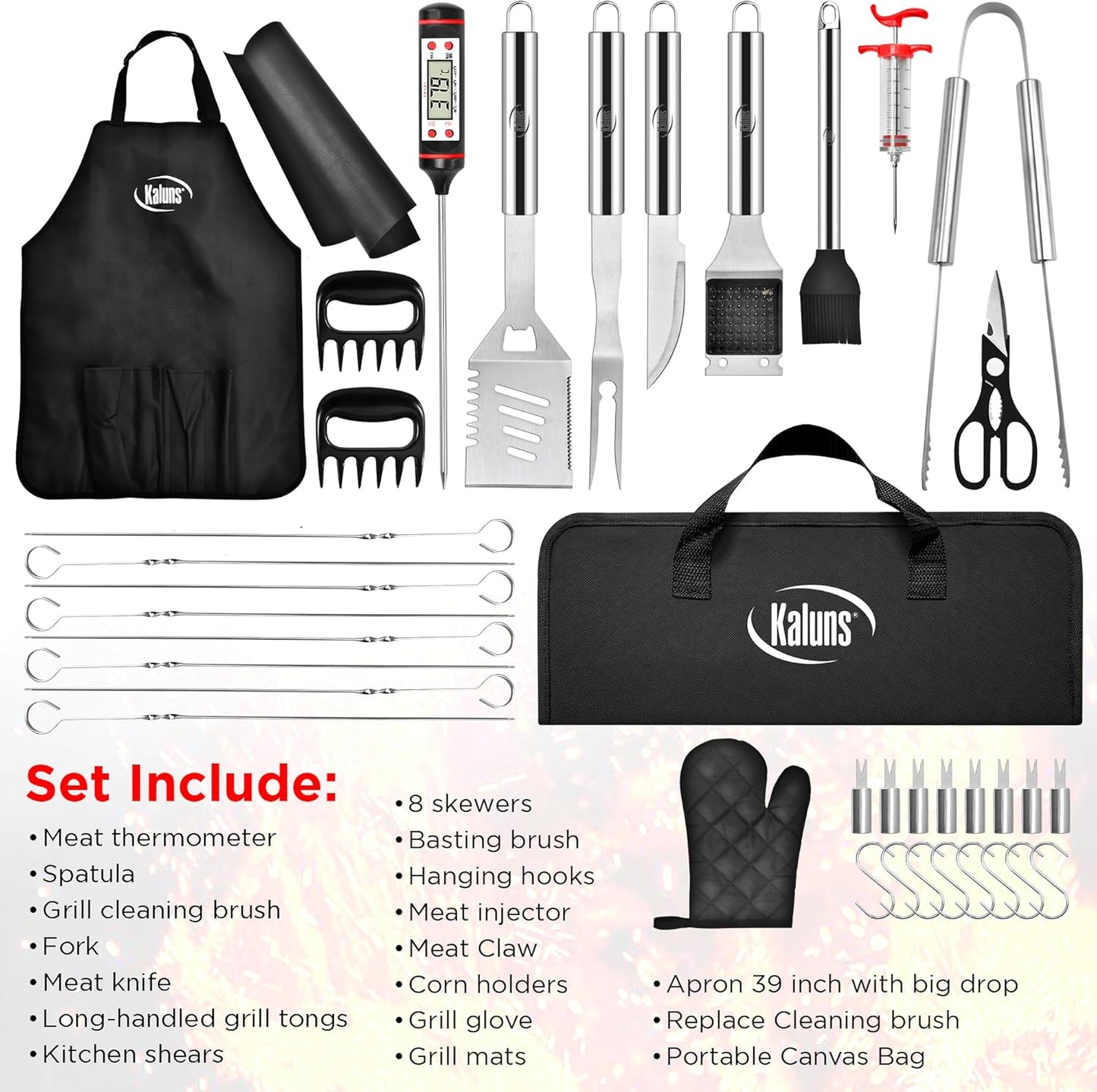 Kaluns BBQ Accessories, Complete Grill Set Grilling Gifts for Men Dad, 40 Pcs Premium Heavy Duty Stainless Steel Barbecue Grill Accessories for Outdoor Grill for Men Dad