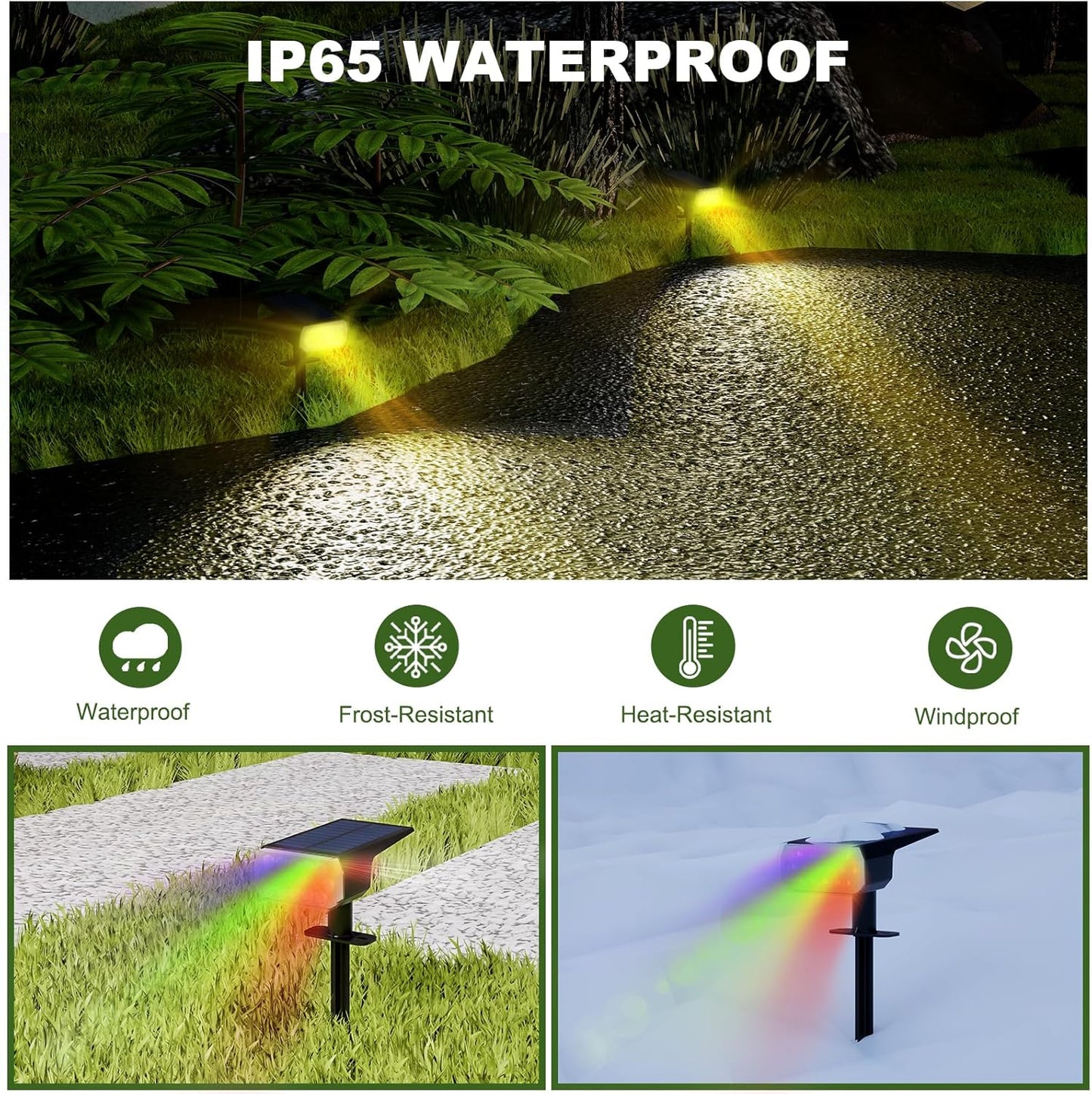 Solar Lights Outdoor Waterproof IP65, 8 Lighting Modes Multicolor Solar Spot Lights Outdoor, Landscape Spotlights for Garden Yard, 4 Pack RGB