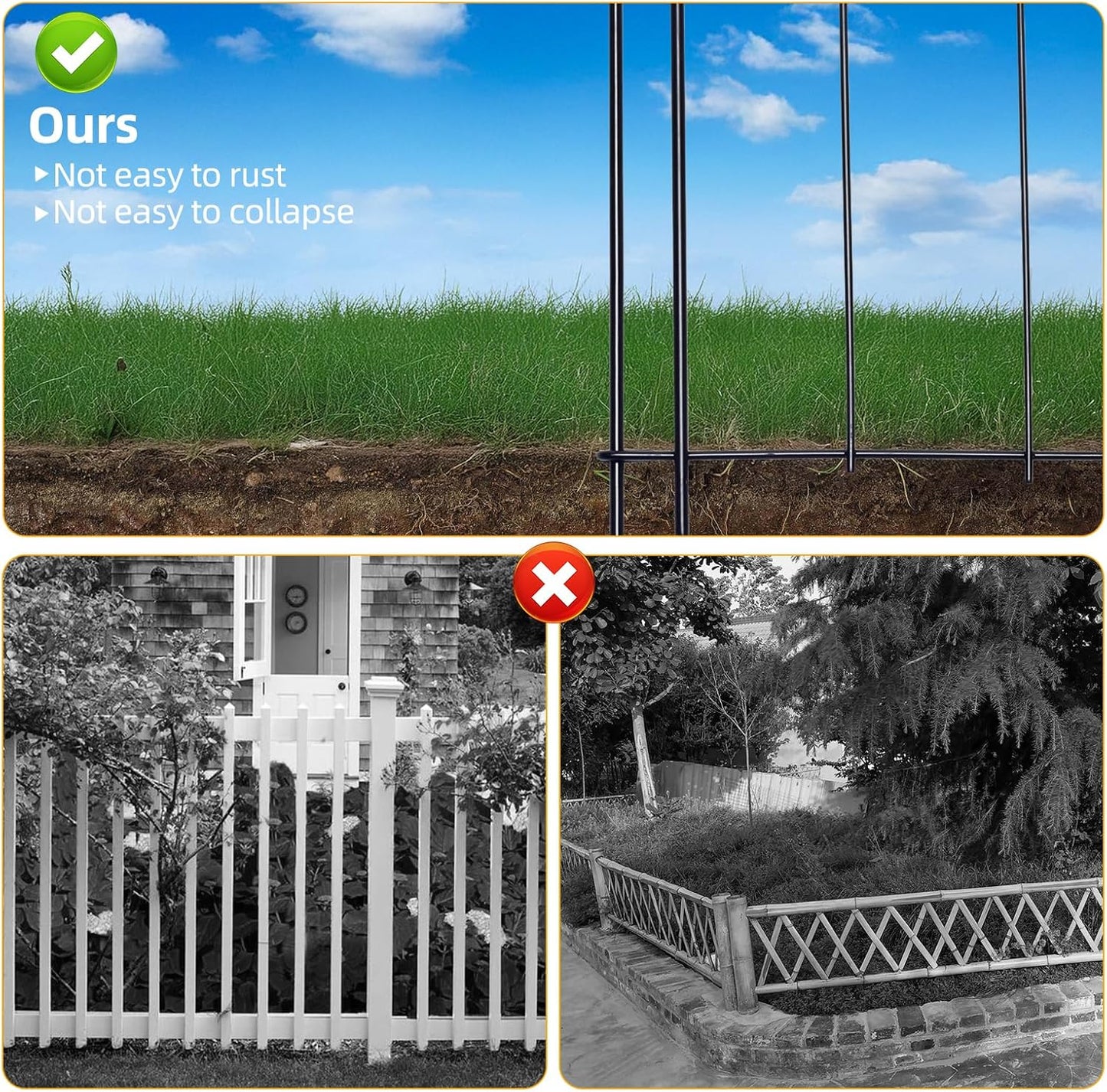 No Dig Garden Fence 16in x 10ft 10 Panels Decorative Garden Border for Fencing for Flower Beds, Dog Barrier, Patio and Yard Decoration