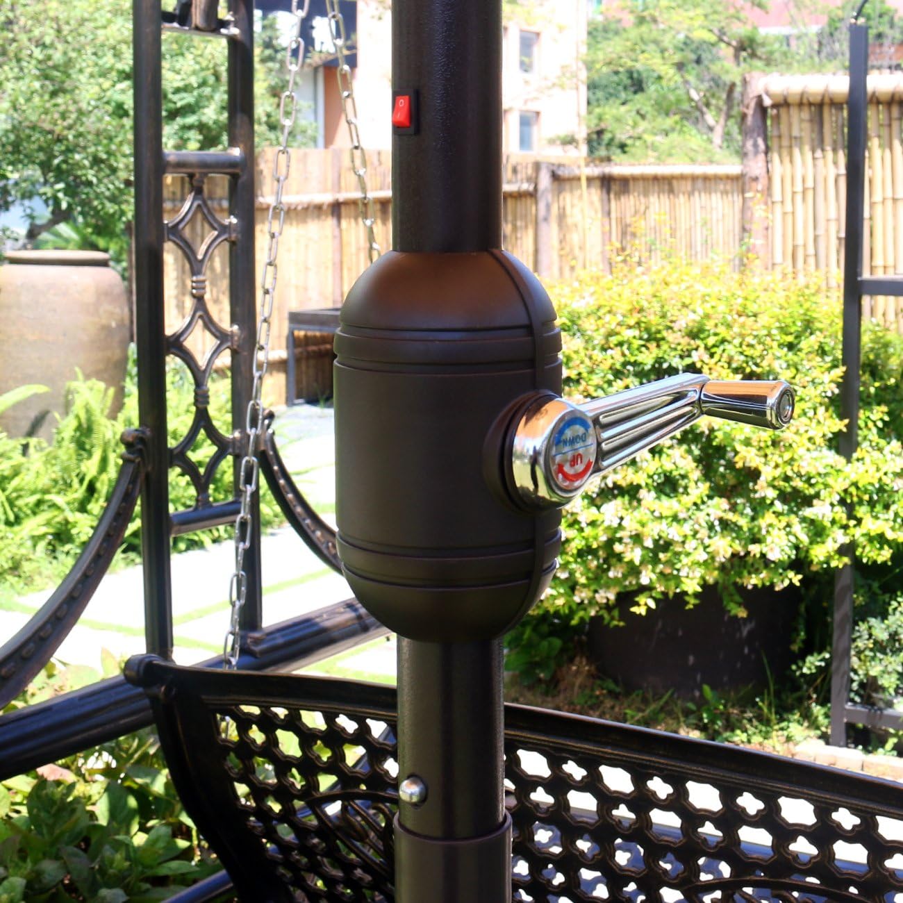 Sunnyglade 9' Solar LED Lighted Patio Umbrella with 8 Ribs/Tilt Adjustment and Crank Lift System (Dark Green)