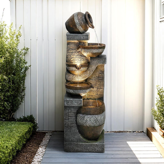 Naturefalls 42.5” H Modern Outdoor Fountain - 5 Bowls Outdoor Garden Fountains with Contemporary Design&LED Light for Garden, Patio, Deck, Porch, Backyard and Home Art Decor