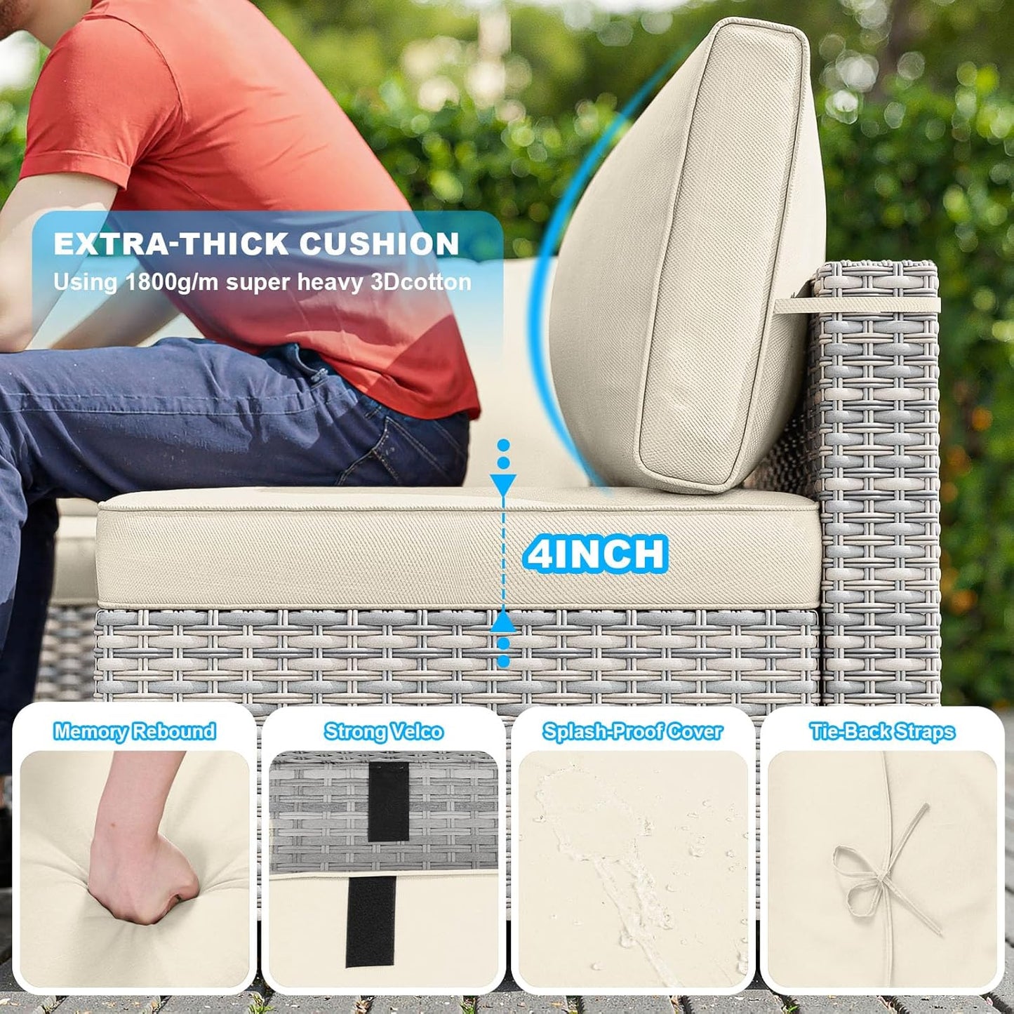 10-Piece Patio Furniture Set, Outdoor Patio Furniture with Swivel Chairs Set, Thick Cushions, Modular Patio Sofa, Dual-Strand Wicker Rattan, Rust-Resistant Frame, Ivory