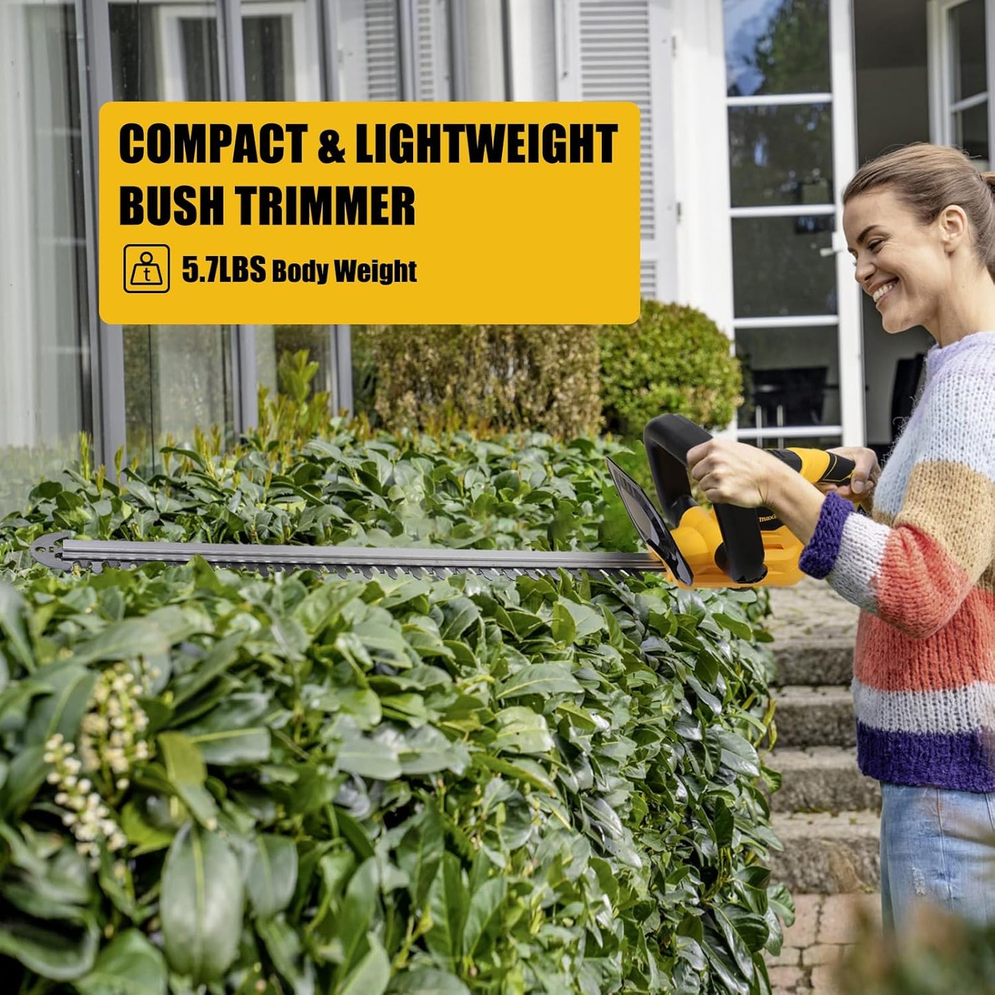 MaxMore Cordless Hedge Trimmer, Compatible with DeWALT 20V Max Battery (Tool Only) Electric Brushless Hedge Shear with 22-Inch Blade & 1500RPM Speed & Safety Lock, Lightweight & Handheld for Lawn Yard