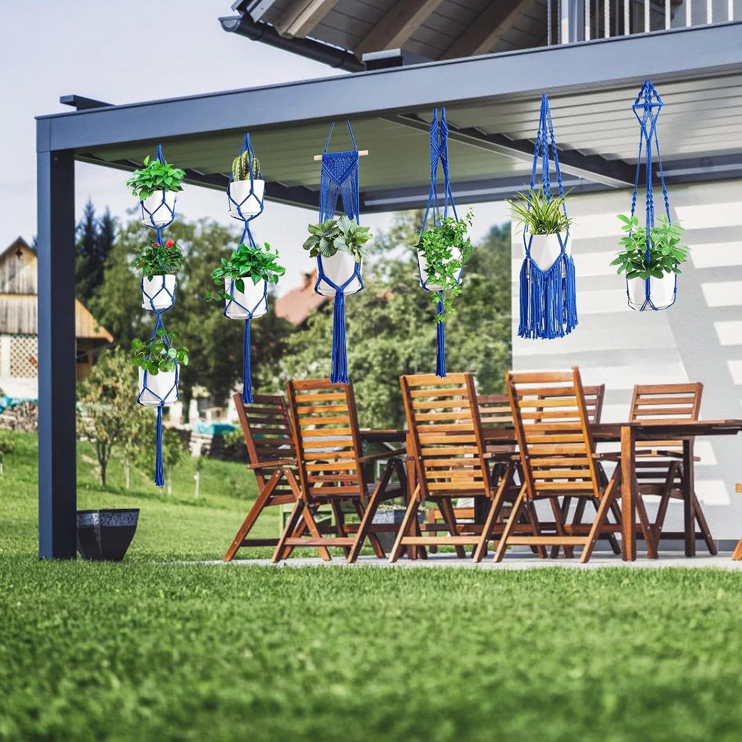 Macrame Plant Hangers, 6Pack Hanging Planters for Indoor Plants w/ 6 Set Hangers Kit Handmade Macromay Plant Hangers Indoor Flower Pots Holder Stand for Boho Home Décor (POTS NOT Included)