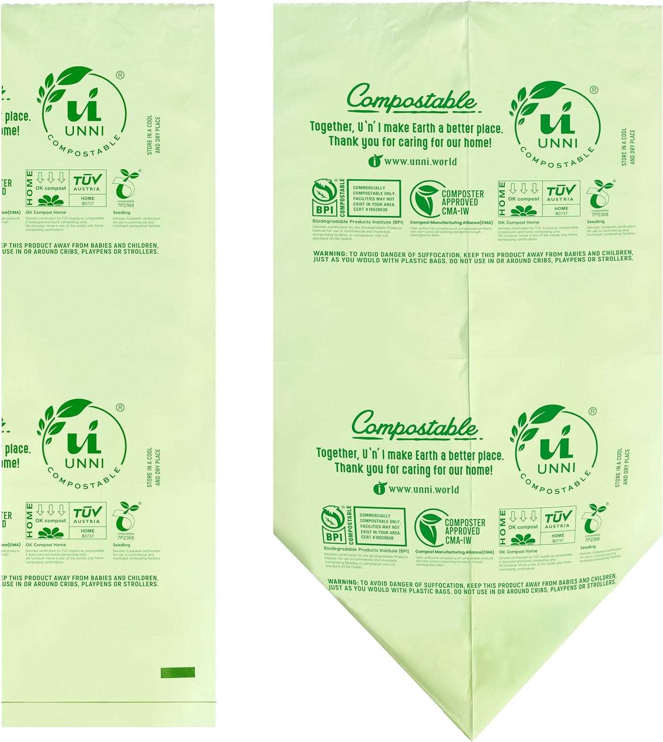 UNNI Compostable Trash Bags, 44-55 Gallon / 208 Liter, 10 Count, Extra Thick 1.38 mil Large Bin Liners for Commercial & Yard Waste, BPI, CMA & OK compost HOME Certified (Meets ASTM D6400)