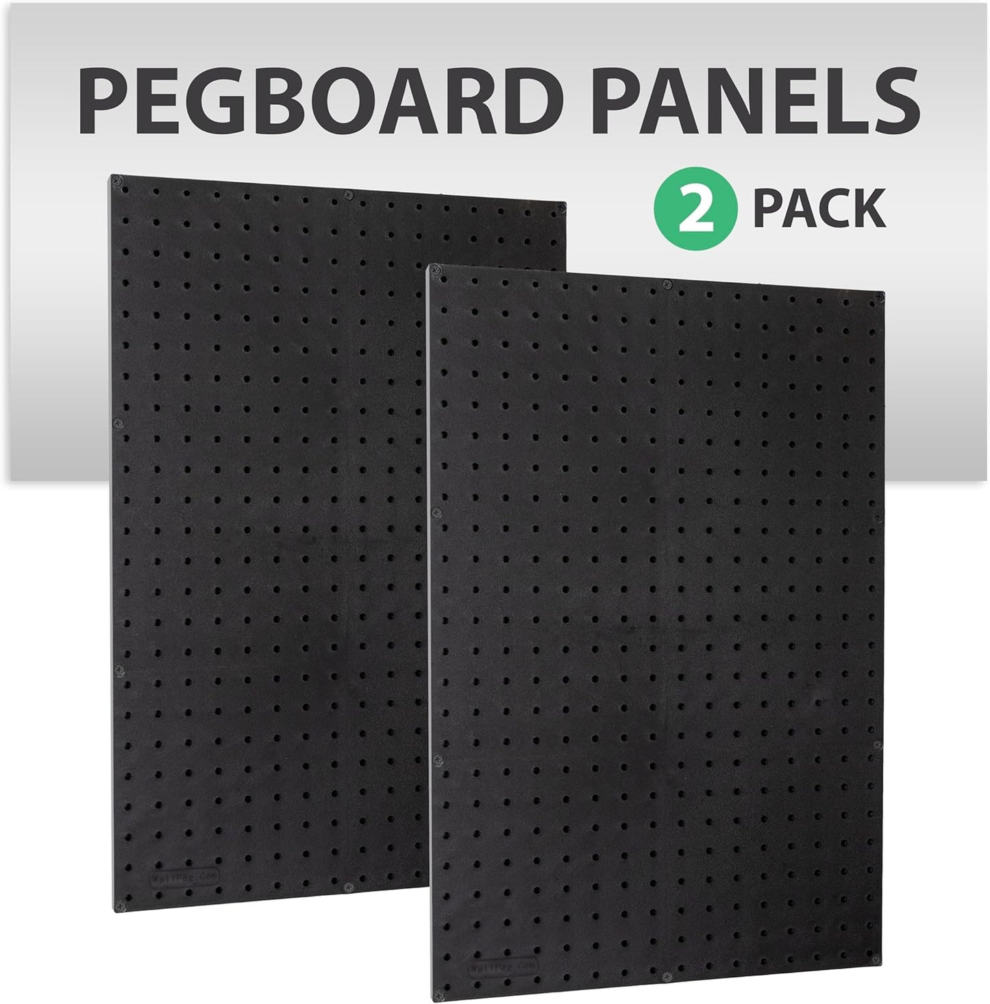 WallPeg 2 Black Pegboard Panels (24"x16" Each) with 36 Assorted Peg Hooks – Heavy-Duty Peg Board Garage Organizer Kit – Patented Flex-Lock Hooks – Made in USA Wall Storage System