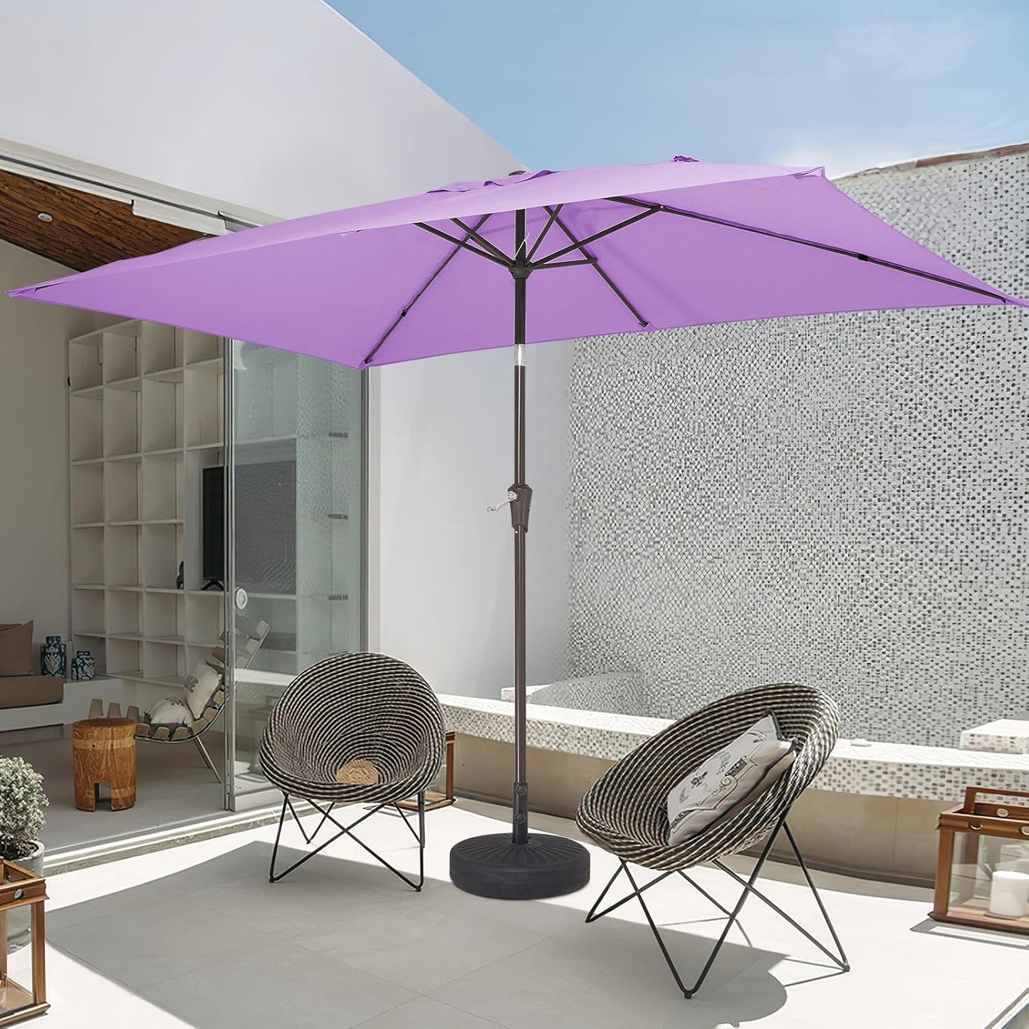 JEAREY 6.5x10 ft Rectangular Patio Umbrellas Outdoor Market Umbrella with Push Button Tilt and Crank, Rectangle Table Umbrella 6 Sturdy Ribs UV Protection for Pool Garden Backyard Deck, Taro Purple