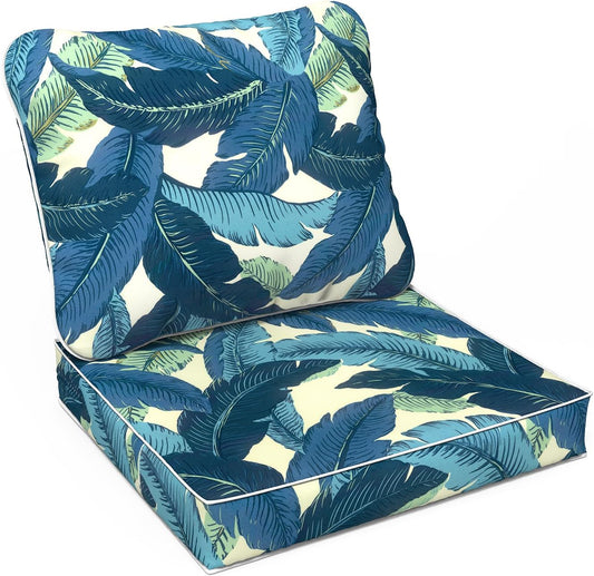 LVTXIII Outdoor Deep Seat Cushion 24"x24"x4" Patio Seat and Back Cushion Set Seasonal Chair Cushion for Dining Arm Chairs, Wicker Chairs and Garden Furniture Decoration, Swaying Palms Blue