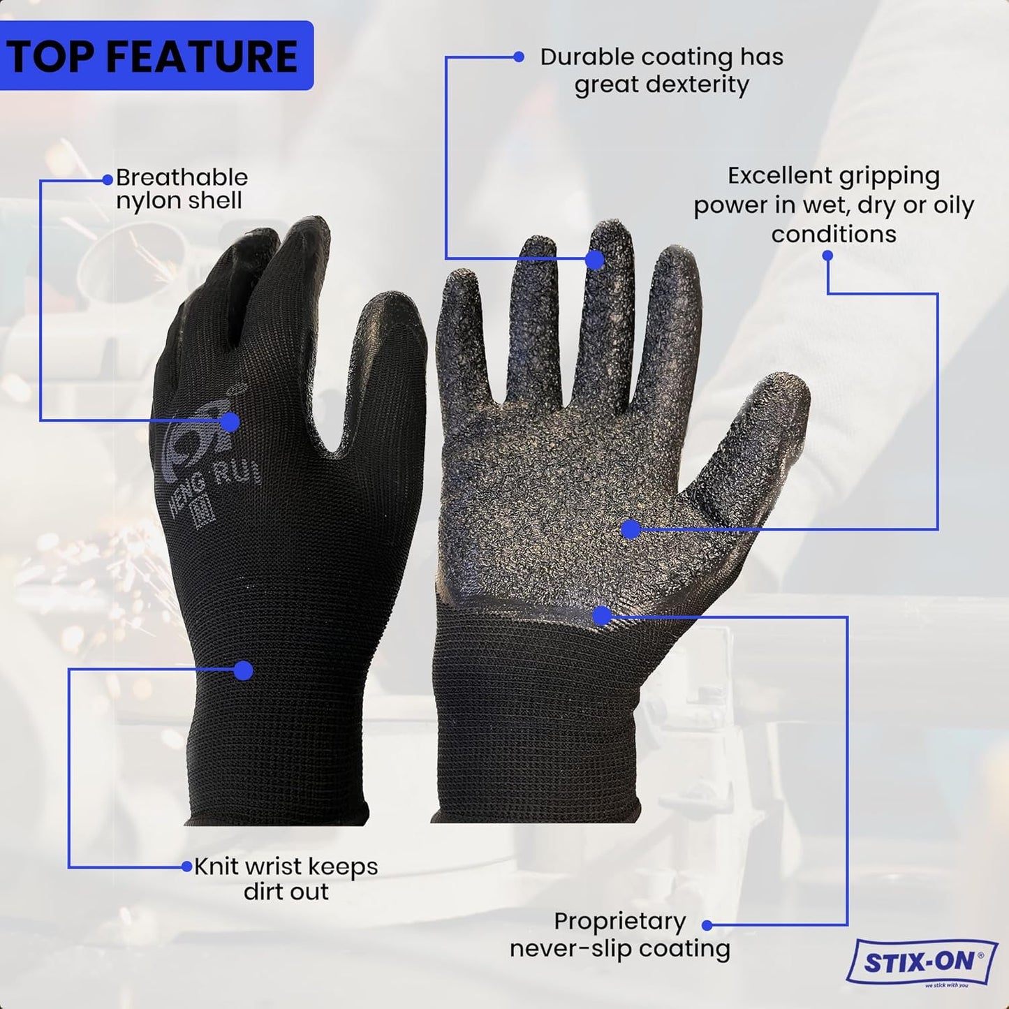 10 OR 20 Pairs Work Gloves–Heavy Duty Rubber Coated Safety Work Gloves–Multipurpose Gloves