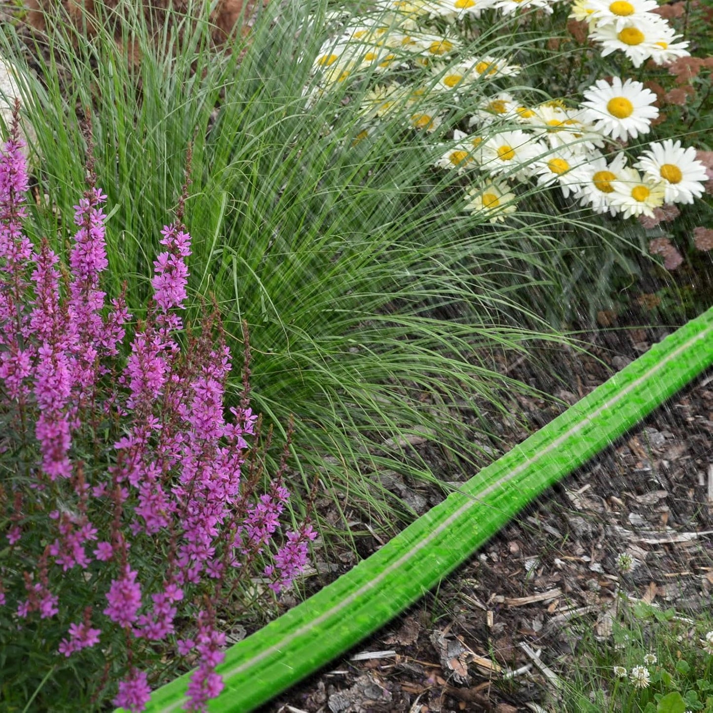 LAVEVE Sprinkler Soaker Hose for Yard 50 FT, Heavy Duty Garden Water Hoses with Stakes, Sprinklers System for Lawn, Flexible Drip Irrigation Tubing