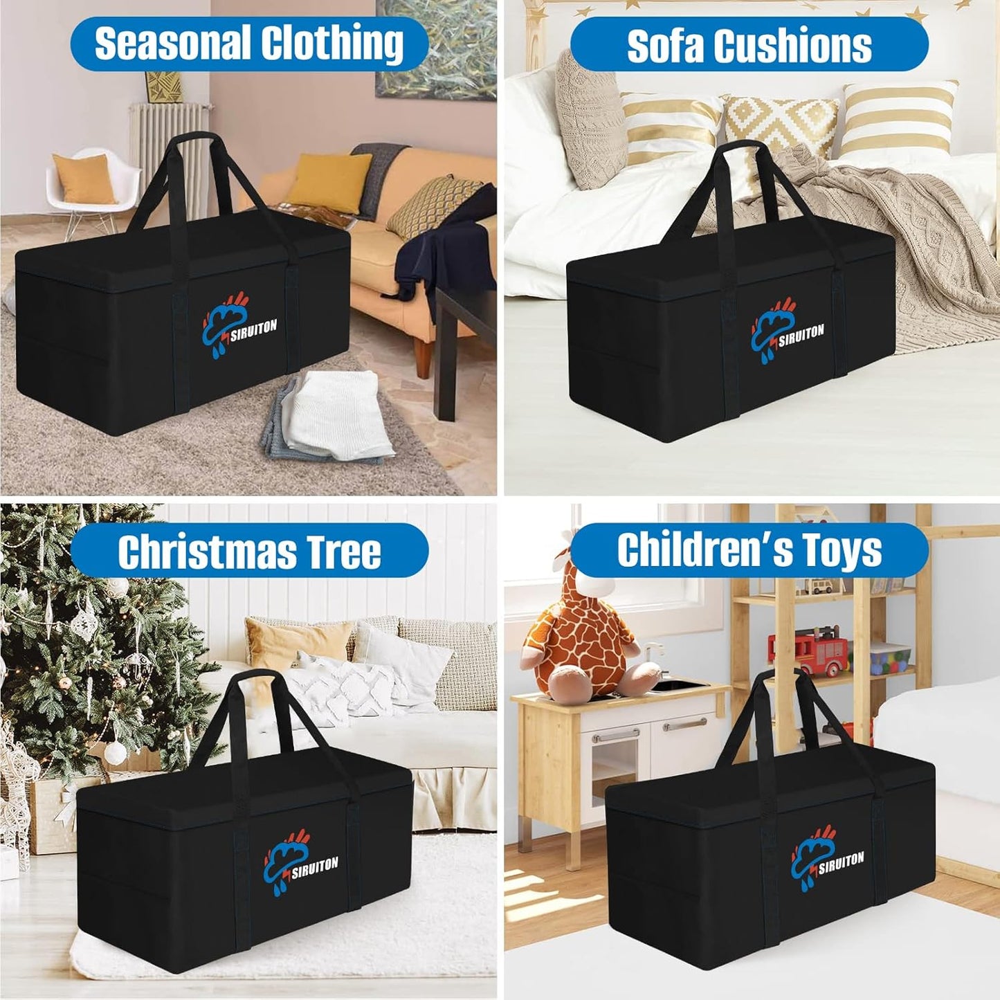 SIRUITON 51.2”L x 15.7”W x 23.6”H Outdoor Cushion Storage Bag,Patio Furniture Cushion Storage Bag,Heavy Duty Rip Proof 600D Oxford,with Handle and Zipper of Waterproof Garden Cushion Storage Covers