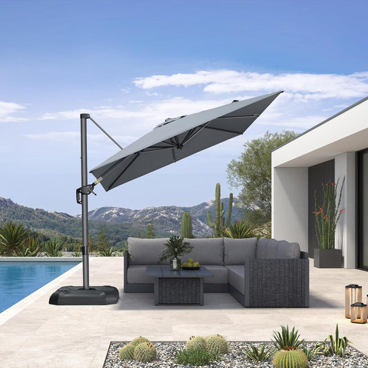 PURPLE LEAF 8 Feet Patio Umbrella Outdoor Cantilever Square Umbrella Aluminum Offset Umbrella with 360-degree Rotation for Garden Deck Pool Patio, Light Grey