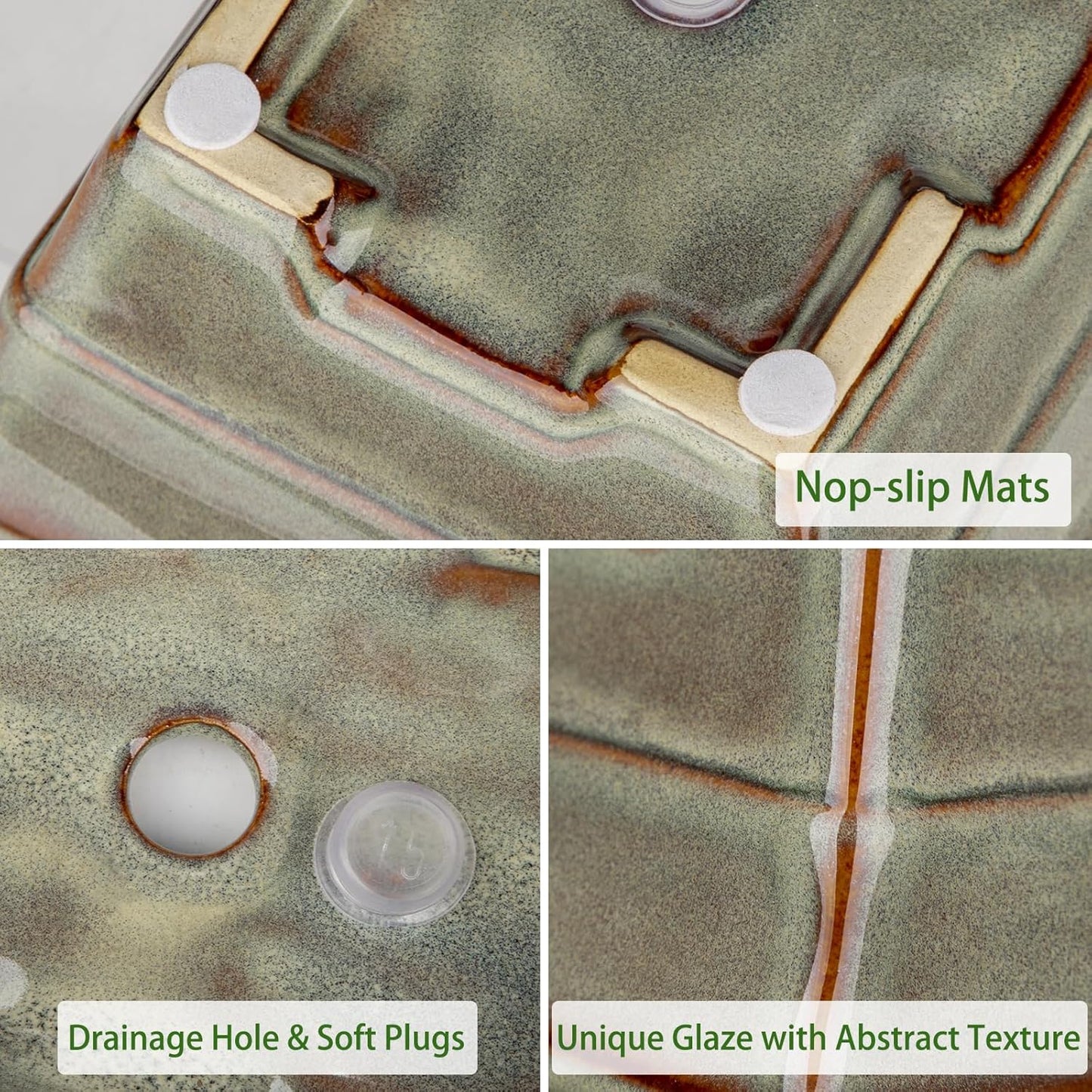 Ceramic Bonsai Pots with Drainage Hole, Set of 2 Rectangular Glazed Bonsai Planters for Indoor/Outdoor Use, Shallow Brown Bonzai Tree Pots for Succulent, Orchids, Cacti, Home, Patio, Garden, 8.7"x5.9"