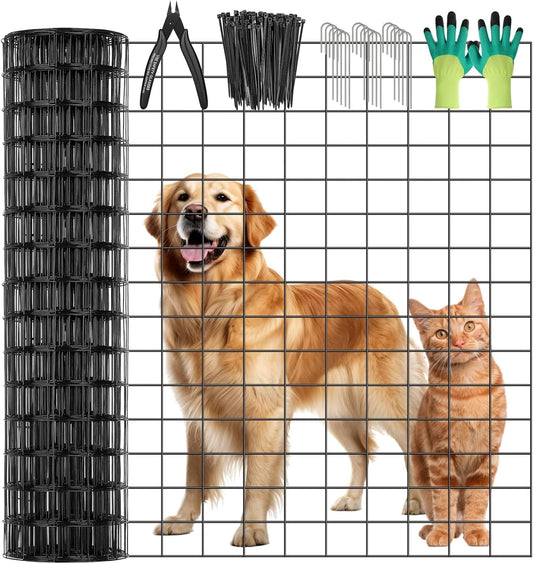 Black PVC Coated Welded Wire Fence 36 Inch x 59 Foot, 2.4" x 2.4" 15GA Garden Wire Fenceing Vinyl Coated Metal Wire Mesh Roll for Yard Vegetable Plant Protection Outdoor Dogs Chicken Poultry Netting