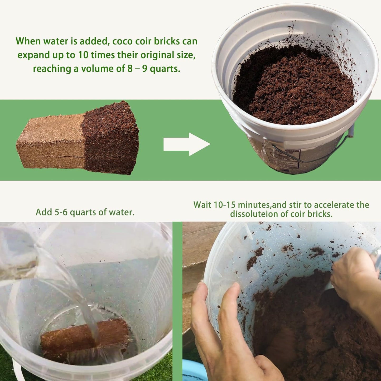 Coco Coir Brick - 4 Pack Coconut Soil - Low EC & PH Balance - High Expansion - Renewable Coco Fiber for Herbs & Flowers