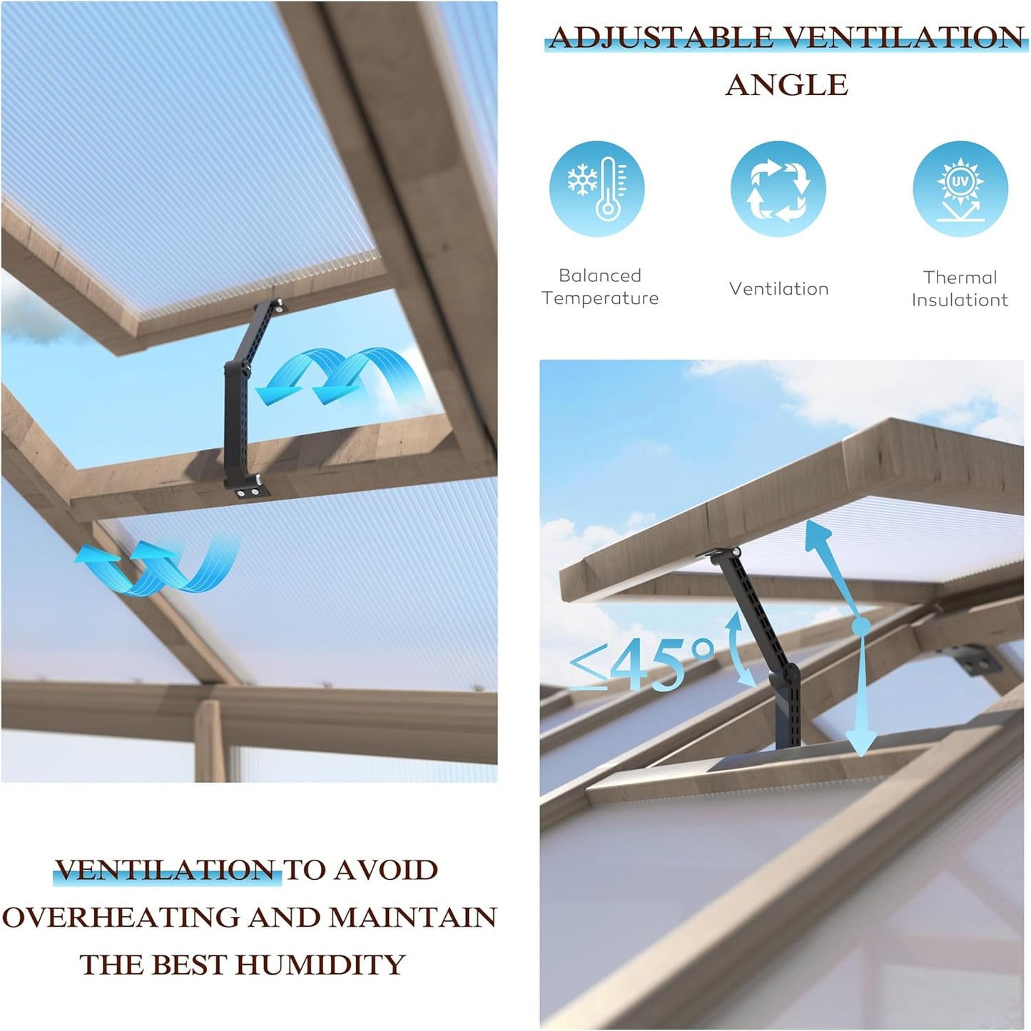 8x16 FT Greenhouse for Outdoor, 6MM Thick Polycarbonate Panel Wooden Walk-in Green House with Adjustable Roof Vents and Lockable Door, Backyard Garden, Light Mocha Brown
