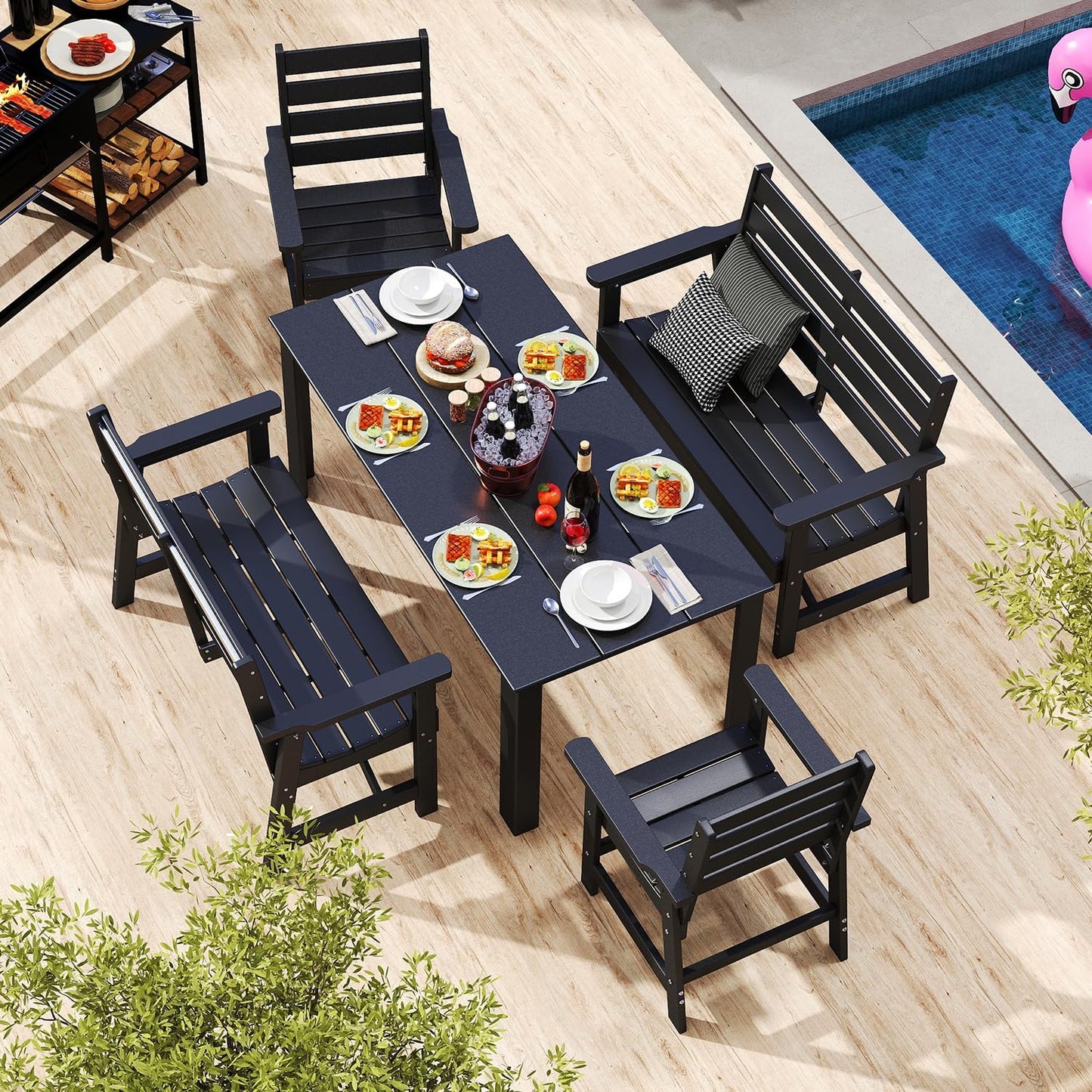 GREENVINES Outdoor Bench | 51.5’’ | HDPE | Garden Benches | Weatherproof | for Outdoors Patio Park Porch Outside Backyard | 2-Person | Black