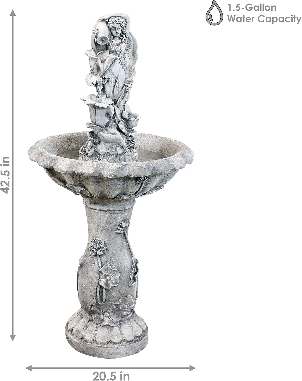 Sunnydaze Fairy Flower Solar Water Fountain - 42-Inch Outdoor Water Feature with LED Light - for Garden, Patio, Decks