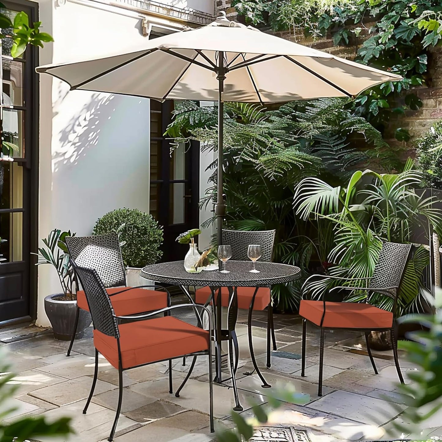 Favoyard Patio Chair Cushions 18.5 x 16 x 3 Inch Waterproof Outdoor Seat Cushions for Patio Furniture 3-Year Color Fastness Garden Sofa Couch Chair Pads with Handle & Adjustable Straps Set of 2, Spice