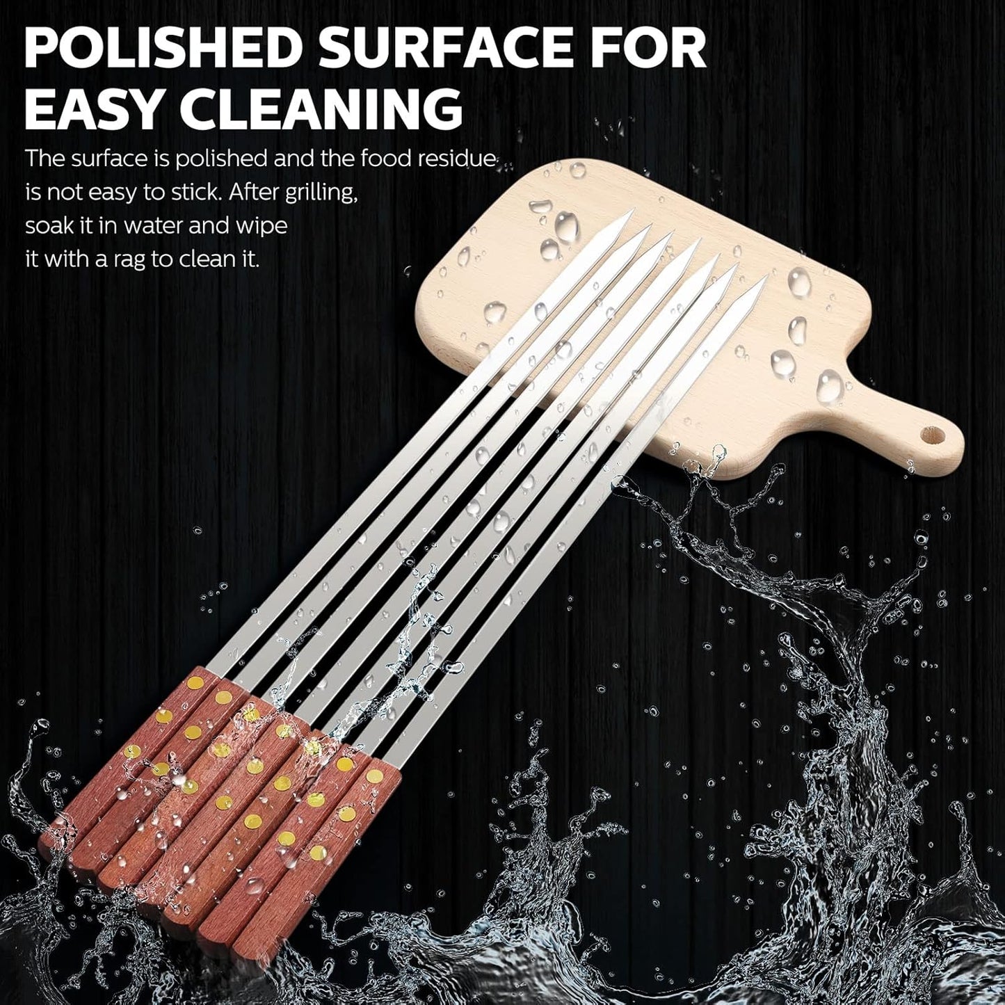 Cunhill 12 Pcs 17.7 Inch Kabob Skewers for Grilling 0.4 Inch Wide Flat Blade Thin Stainless Steel Kabob Sticks Long Barbecue Reusable Metal BBQ Skewers with Wood Handles for Tailgate Party Outdoor